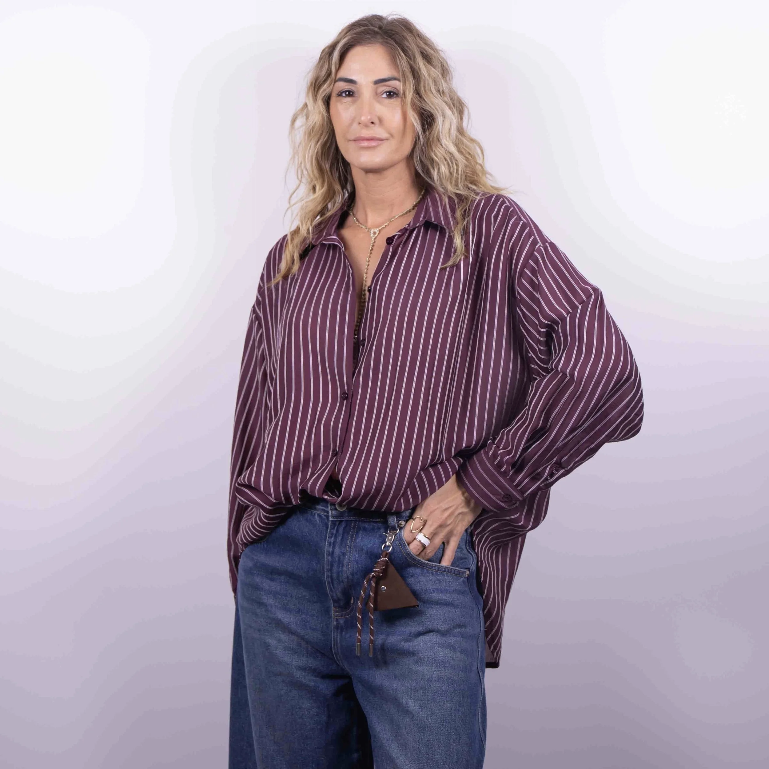 Camicia Tencel Stripe | Bordeaux -10%