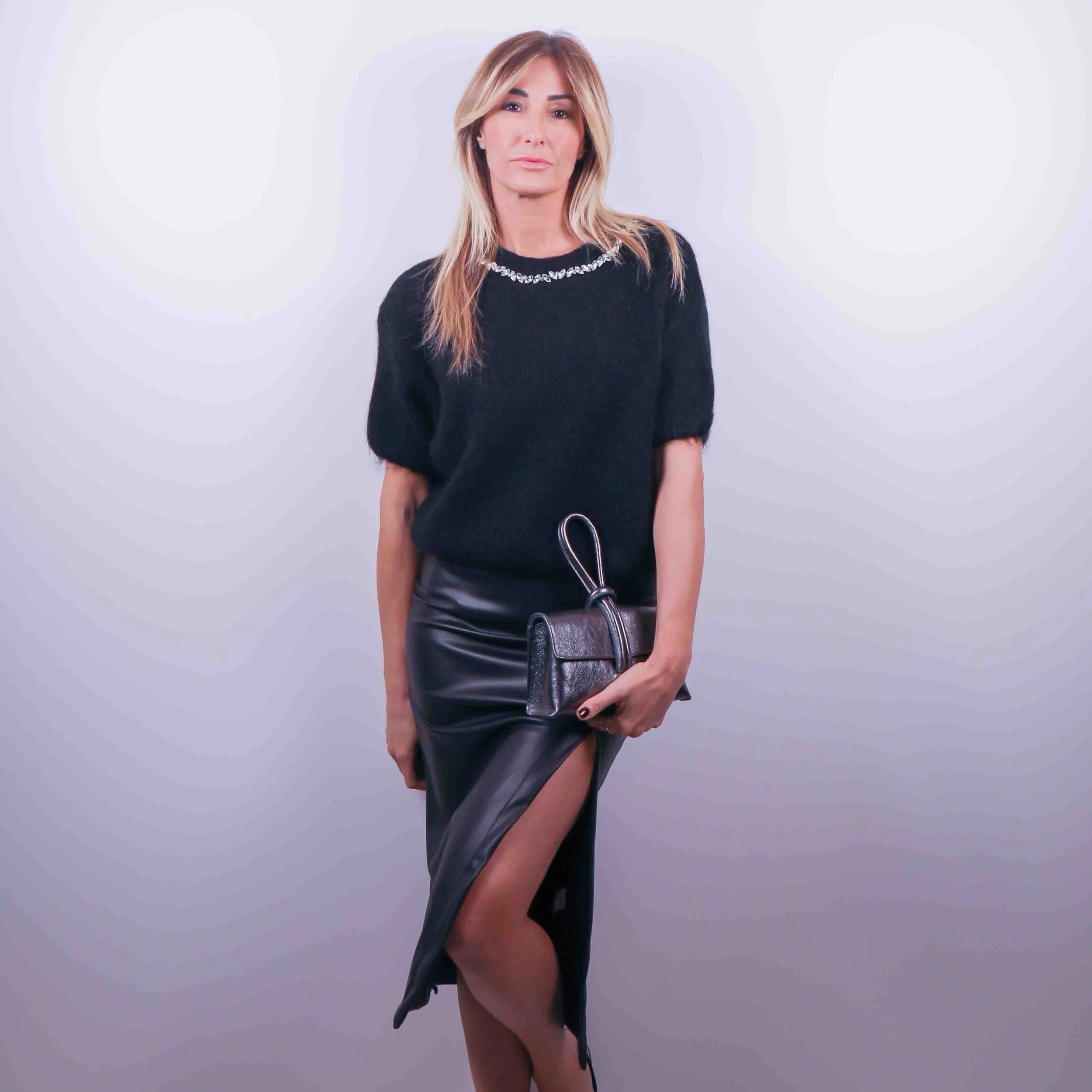 Gonna Tubino “Midnight Edge” in Ecopelle con Spacco