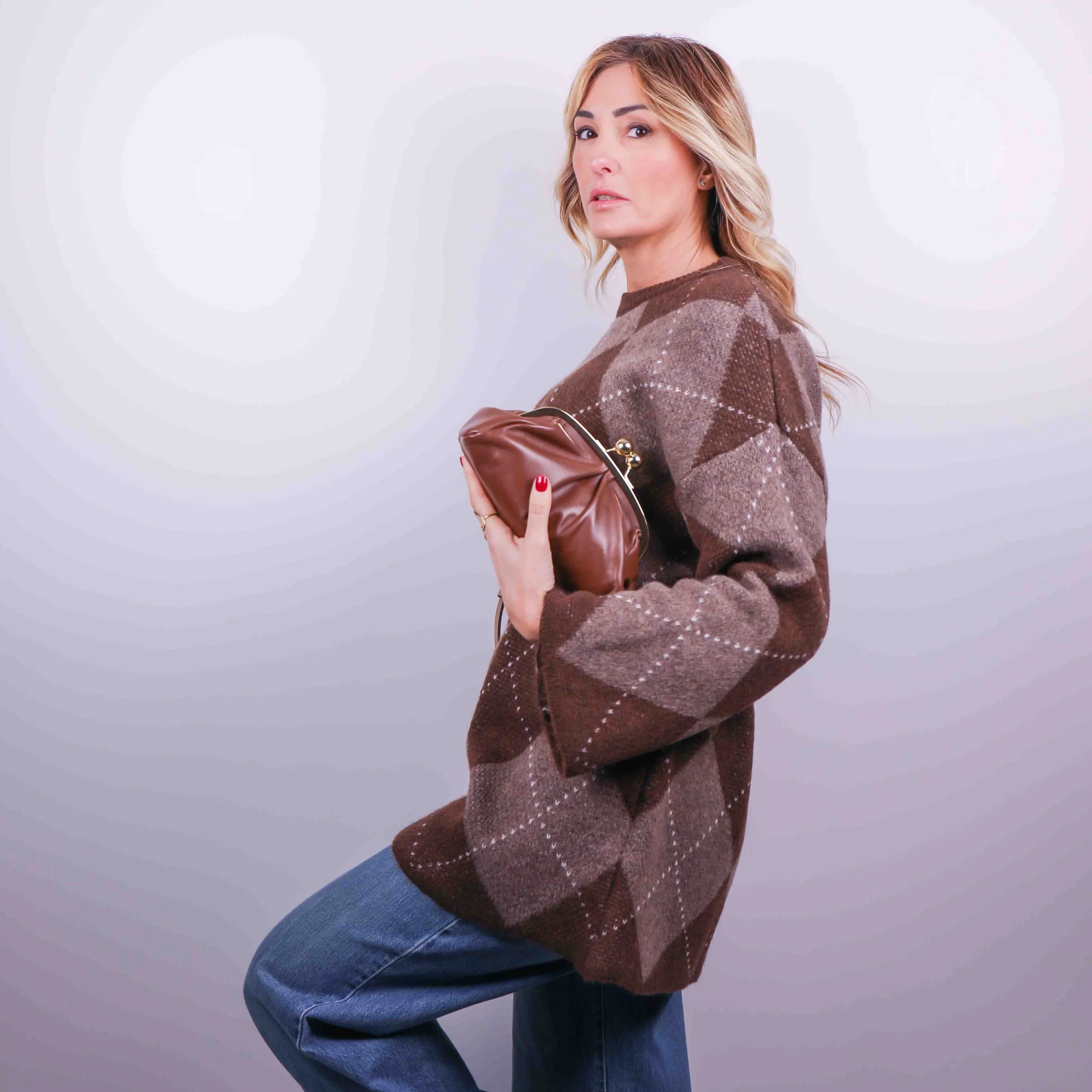 Maxi Maglia Jacquard a Rombi | Cioccolato