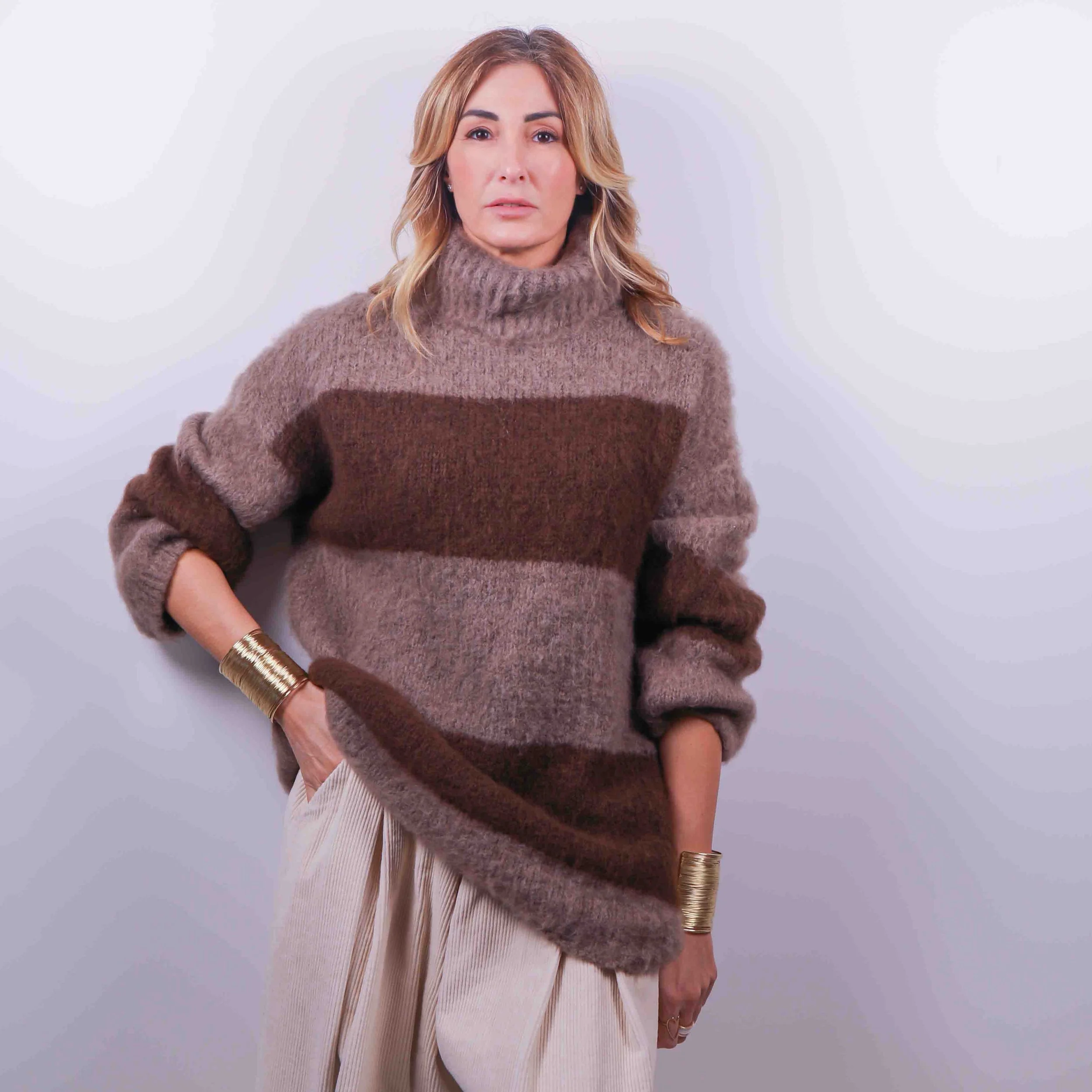 Maxi Maglia a Righe | Cioccolato & Tortora