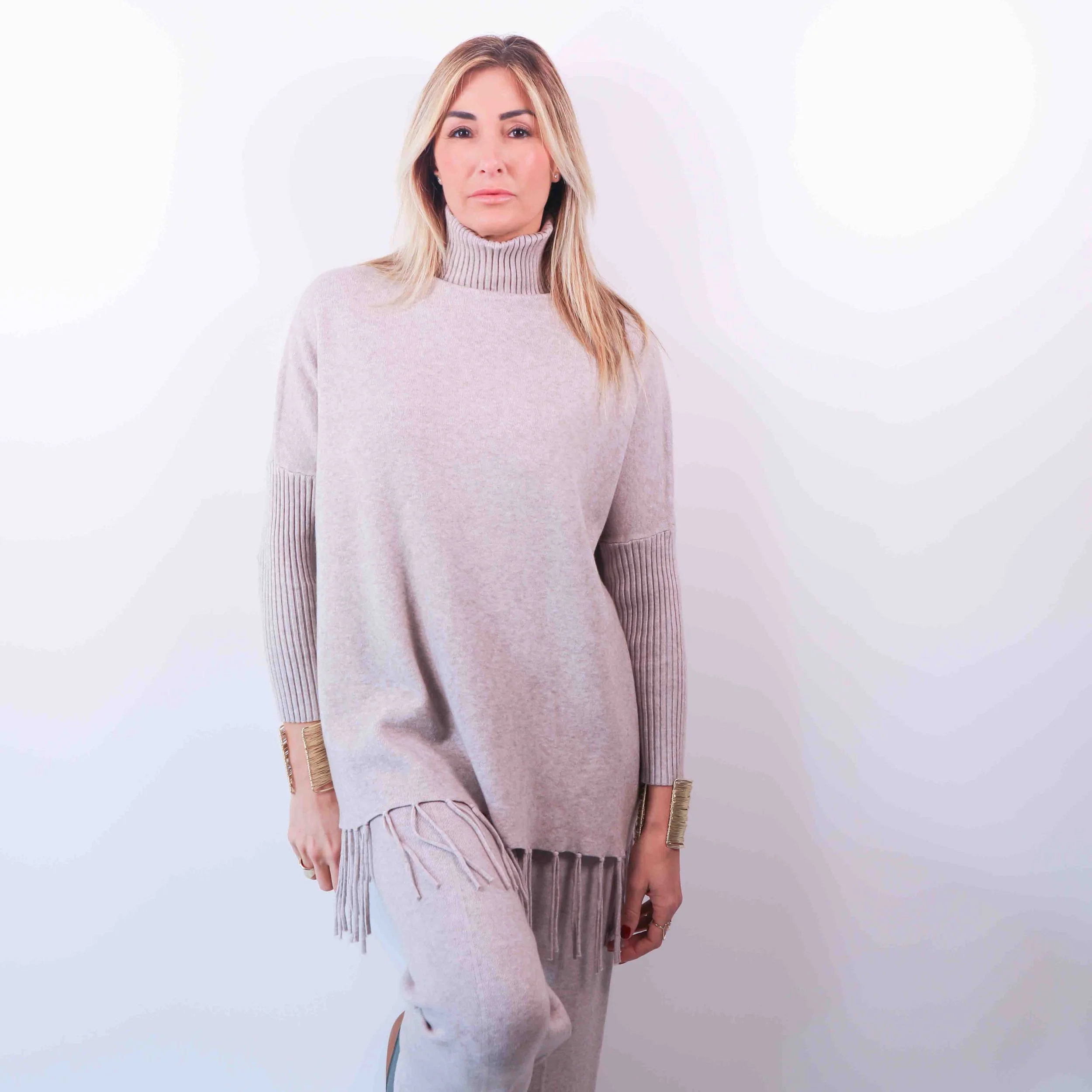 Completo Maglia Frange | Tortora Chic
