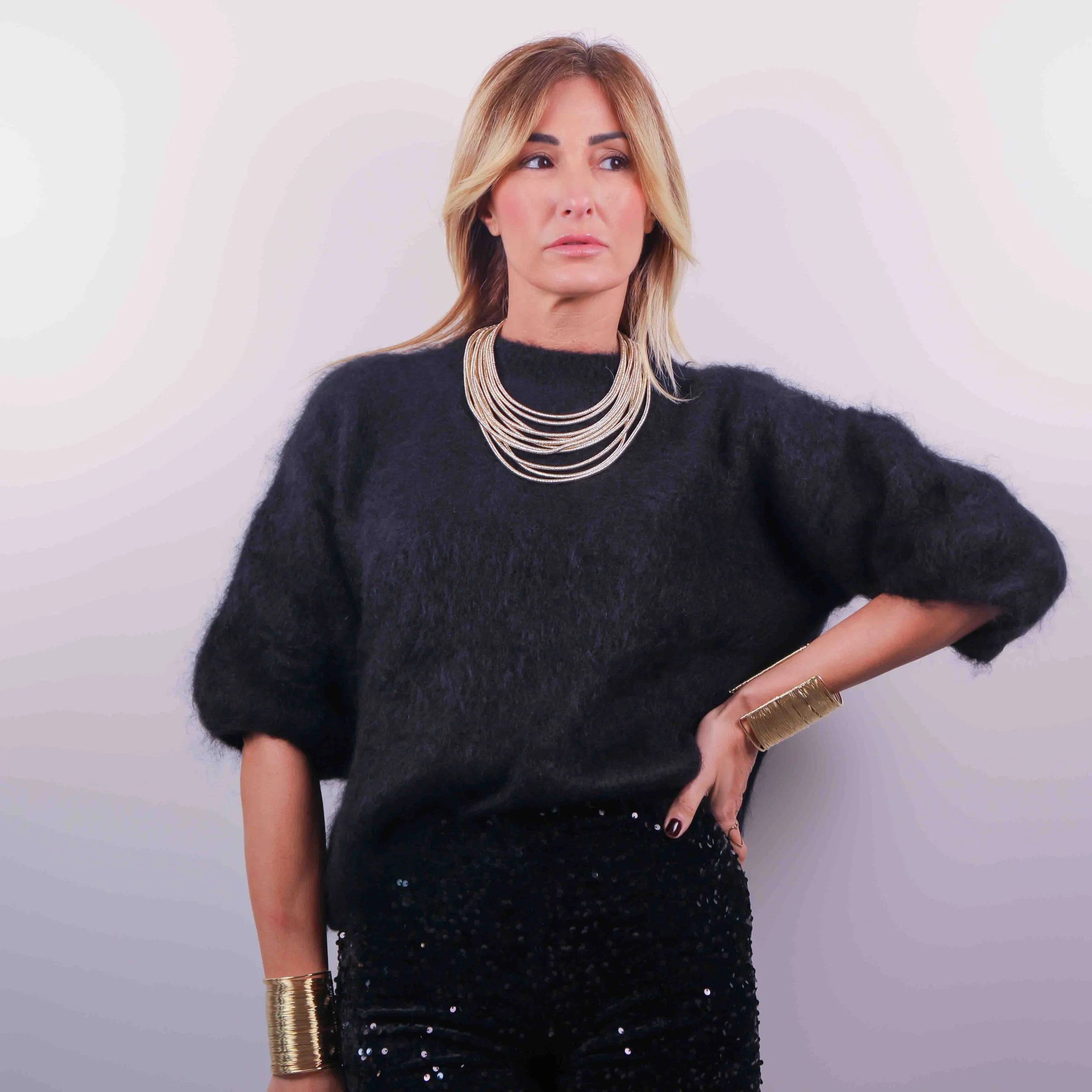 Maglia in Mohair a Maniche Balloon “Soft Noir”