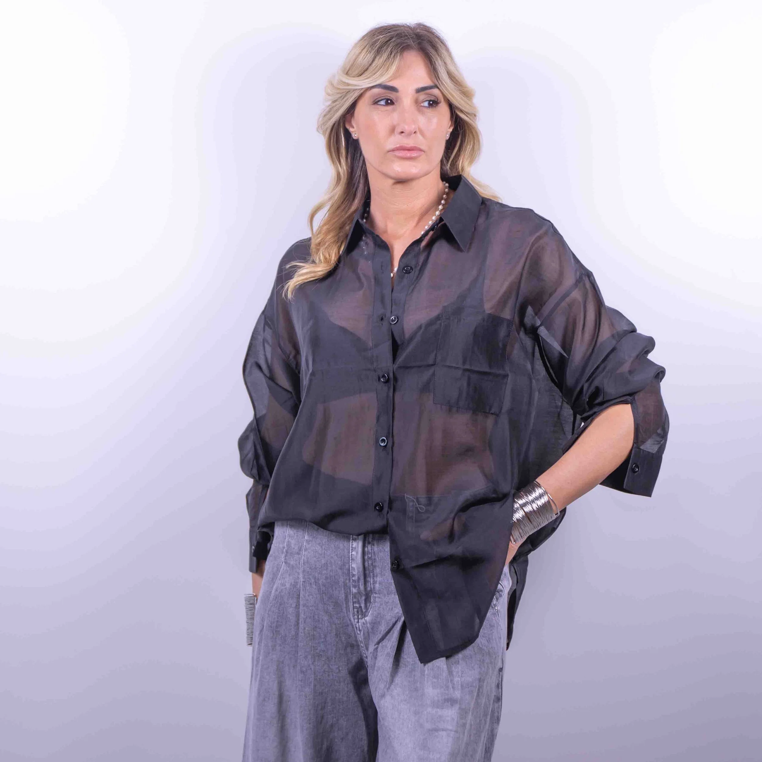 Camicia Trasparenze Fluid Dark Black