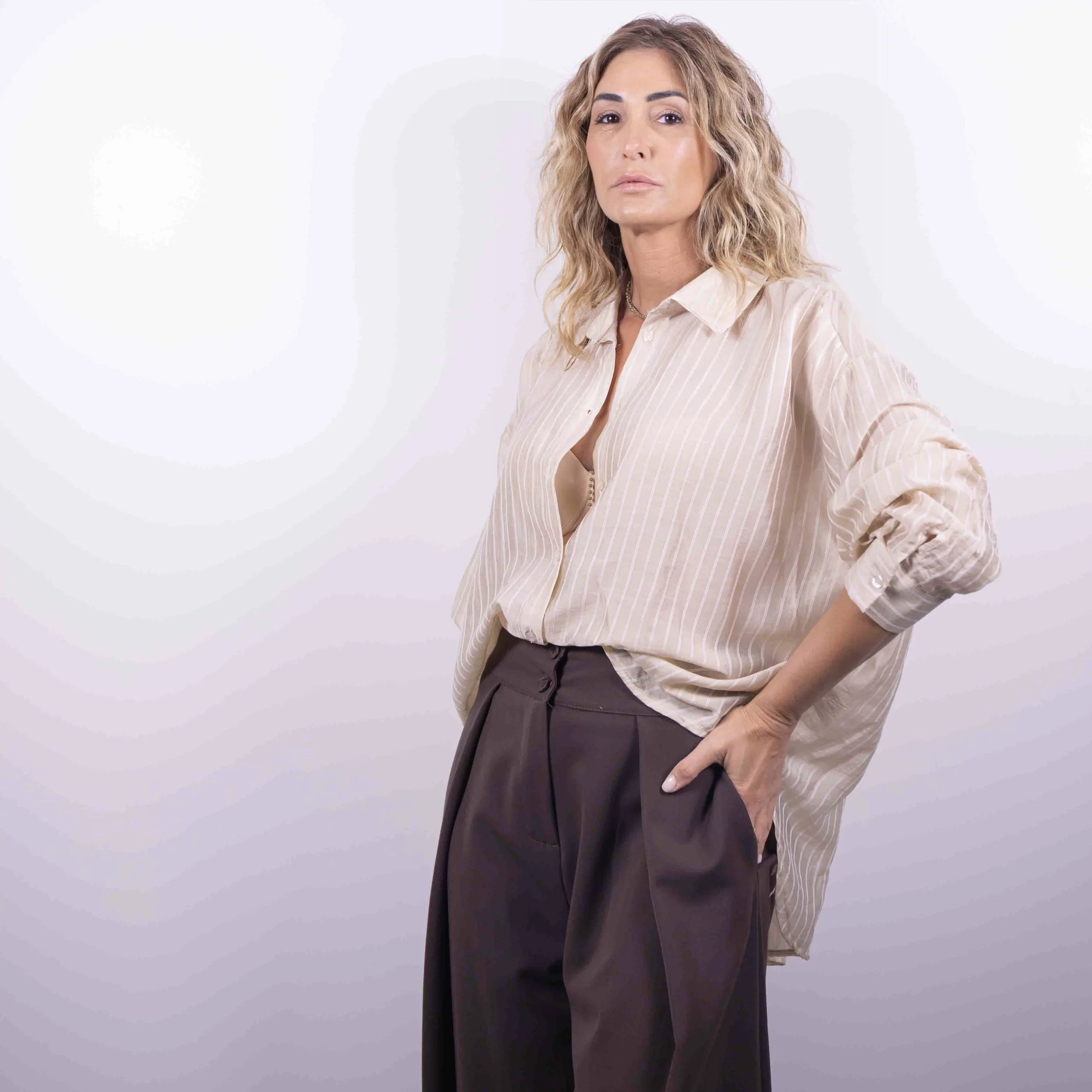 Camicia Tencel Stripe | Beige -10%