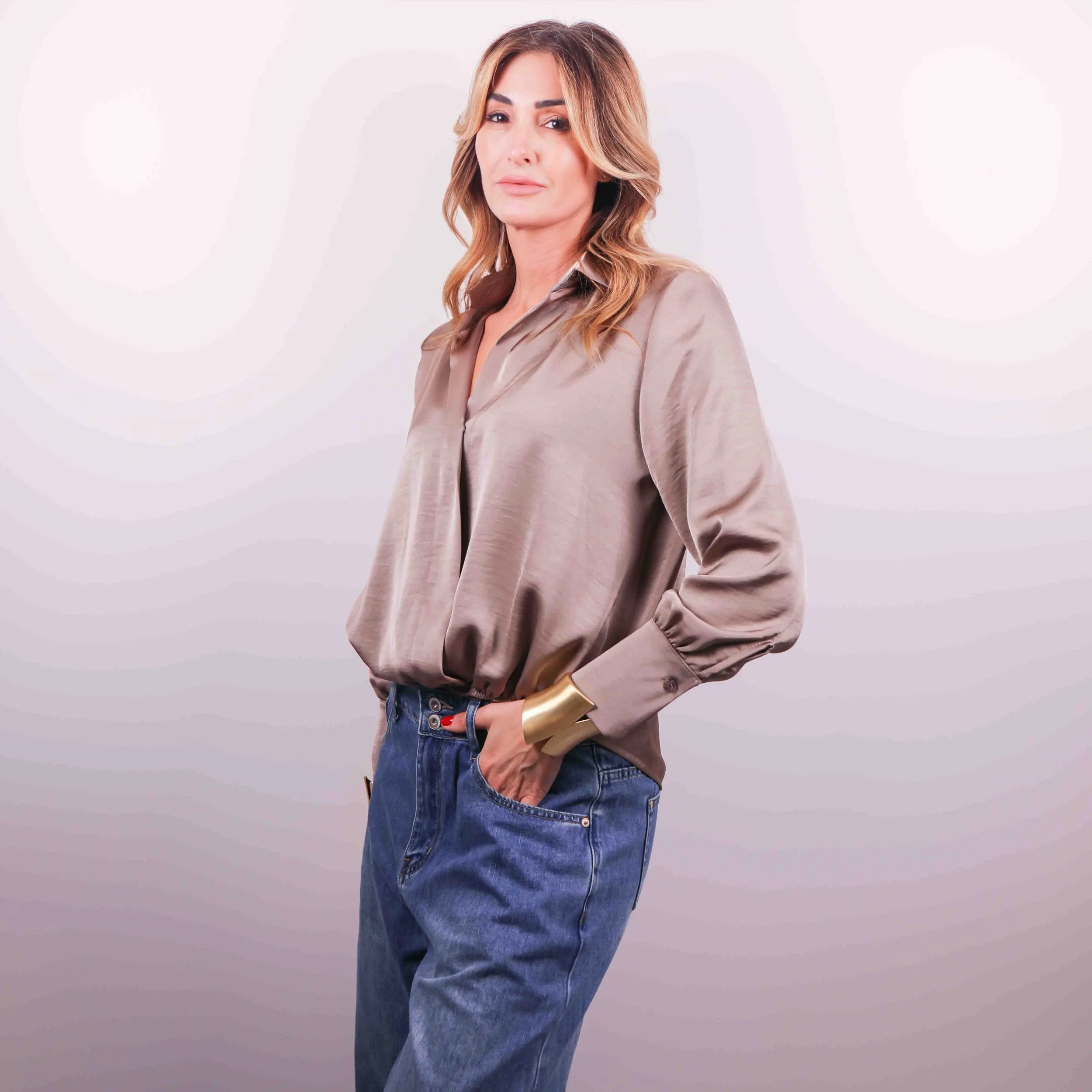 Camicia Satin “Soft Glow” | tortora -10%