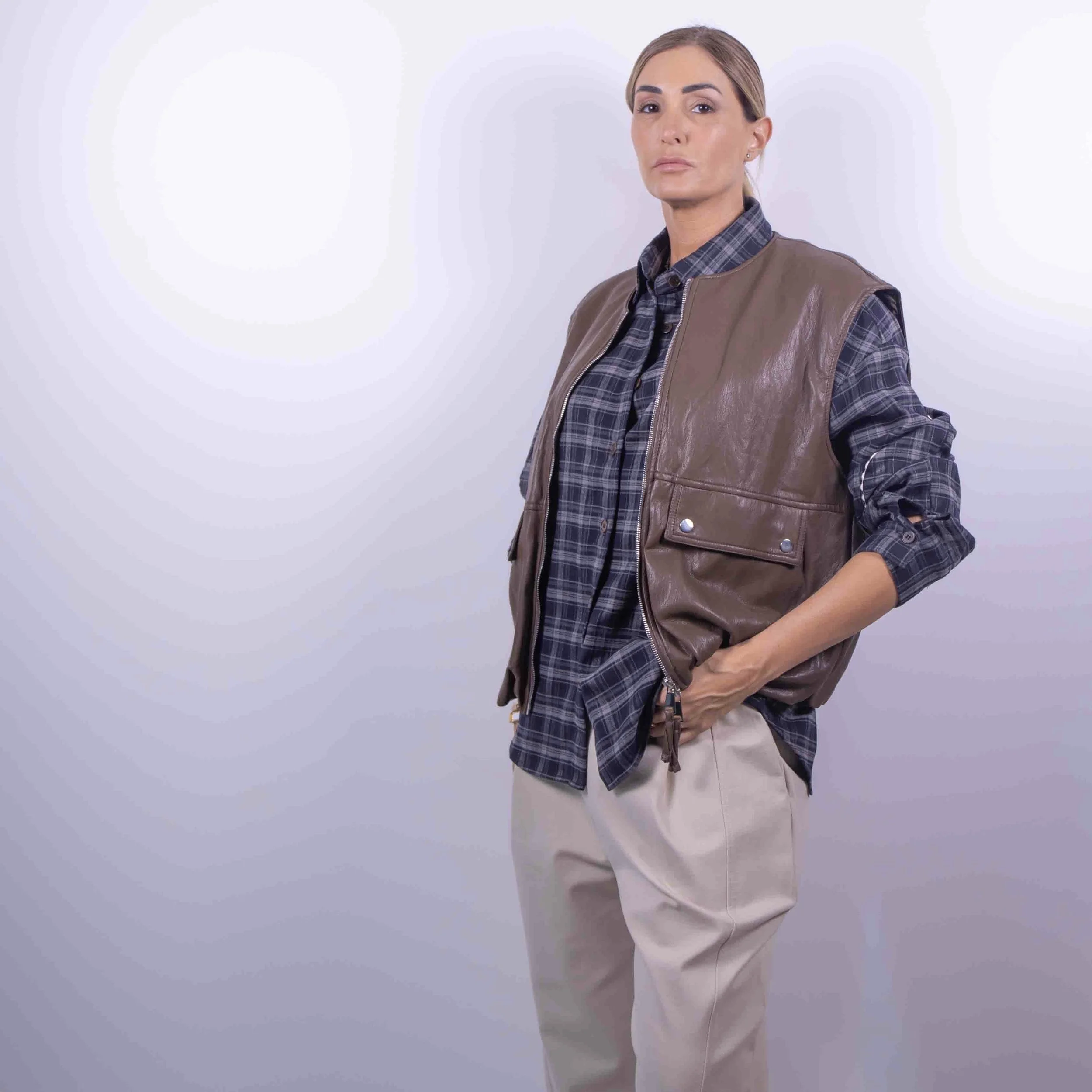 Gilet Eco Pelle Structure Brown -10%