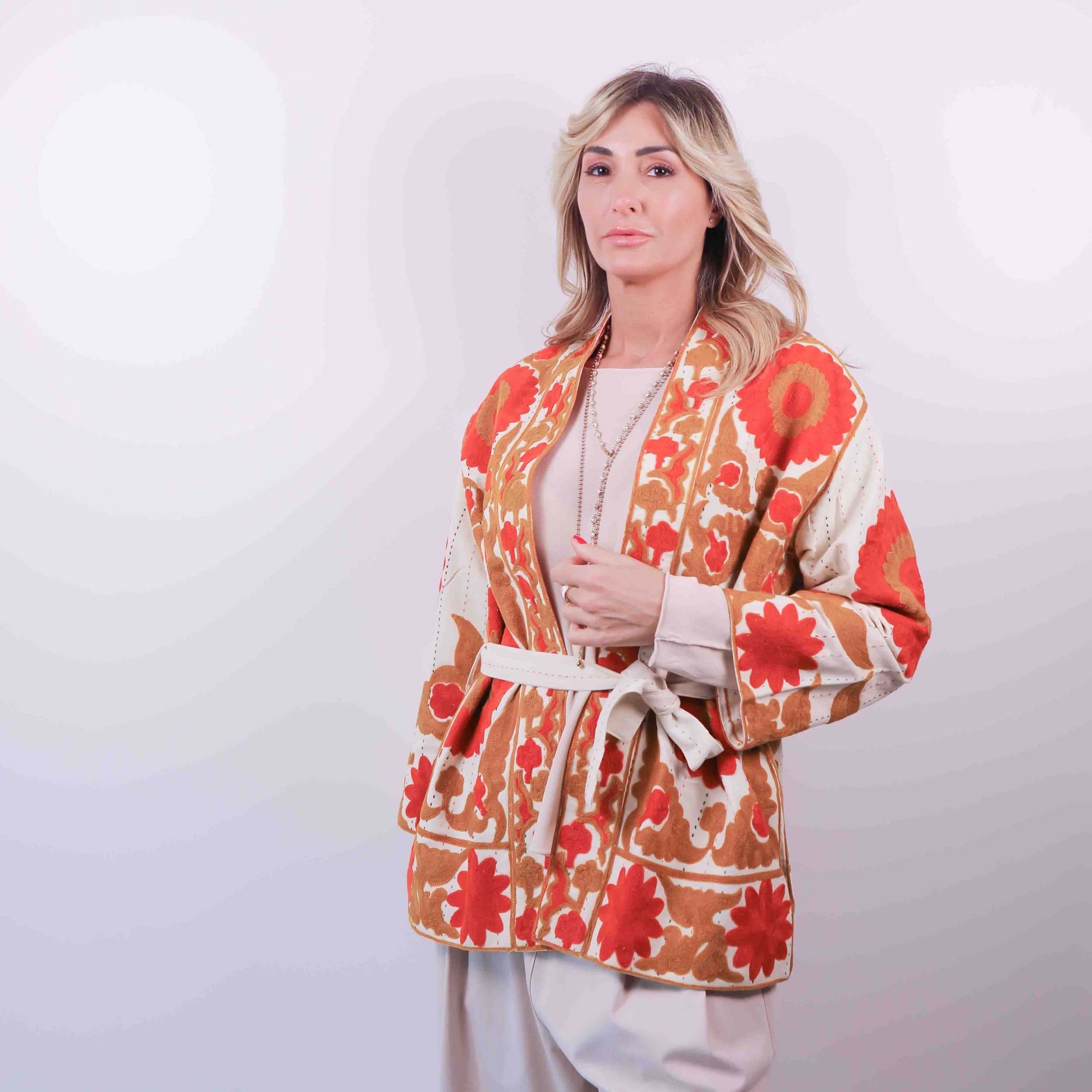 Giacca Kimono Ricamata | Arancio
