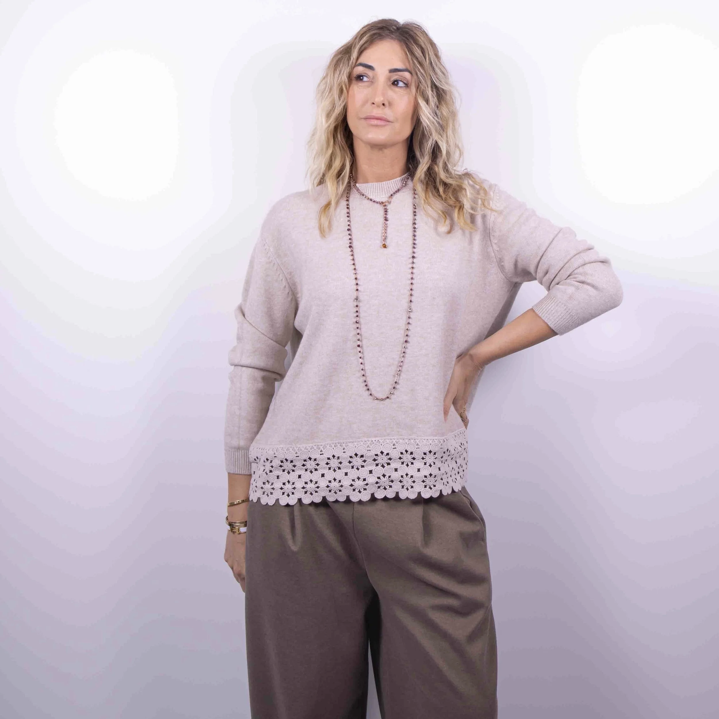 Maglia Gaia con Pizzo | Tortora -10%