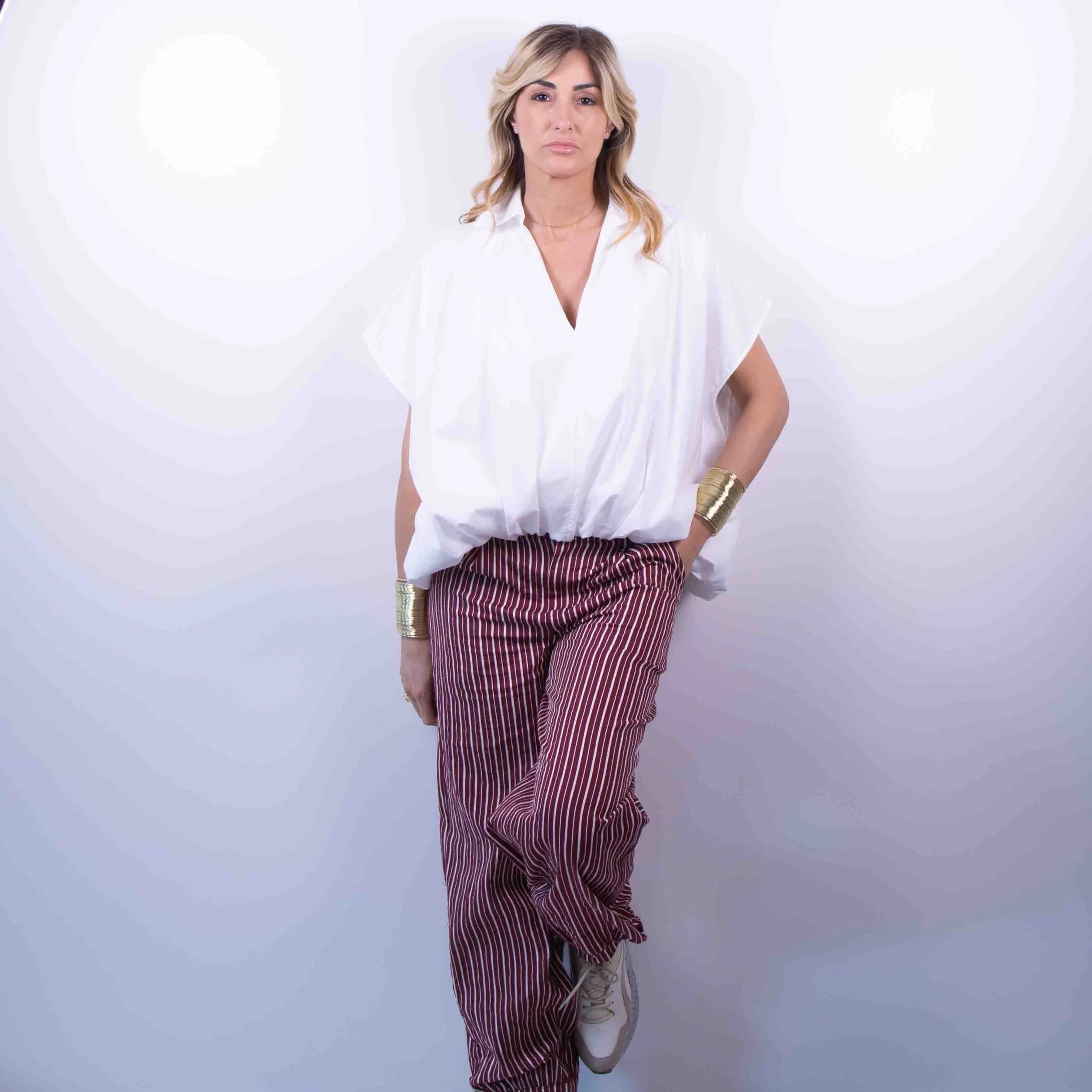 Pantalone Rigato Flow | Bordeaux -10%