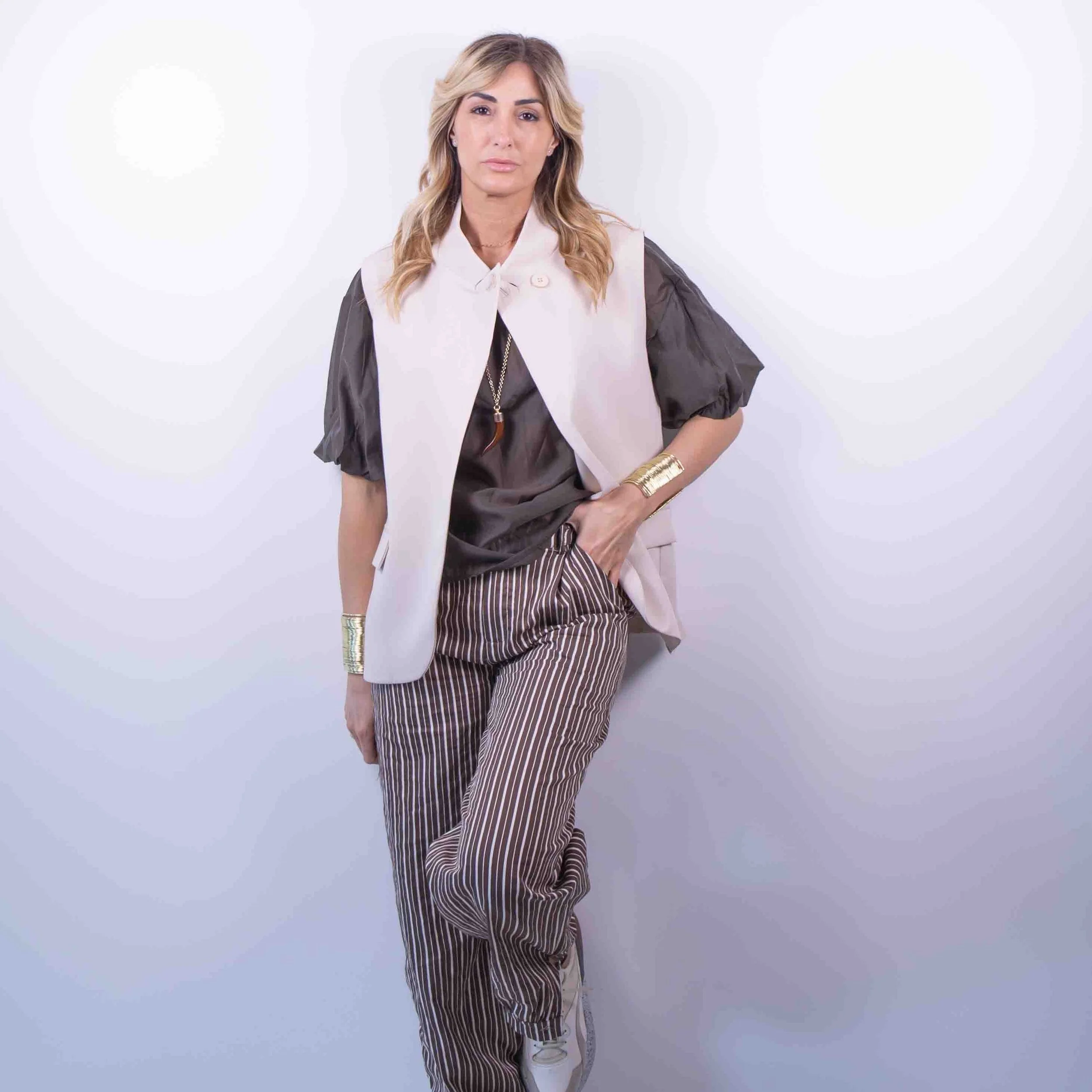 Pantalone Rigato Flow | Caffè -10%