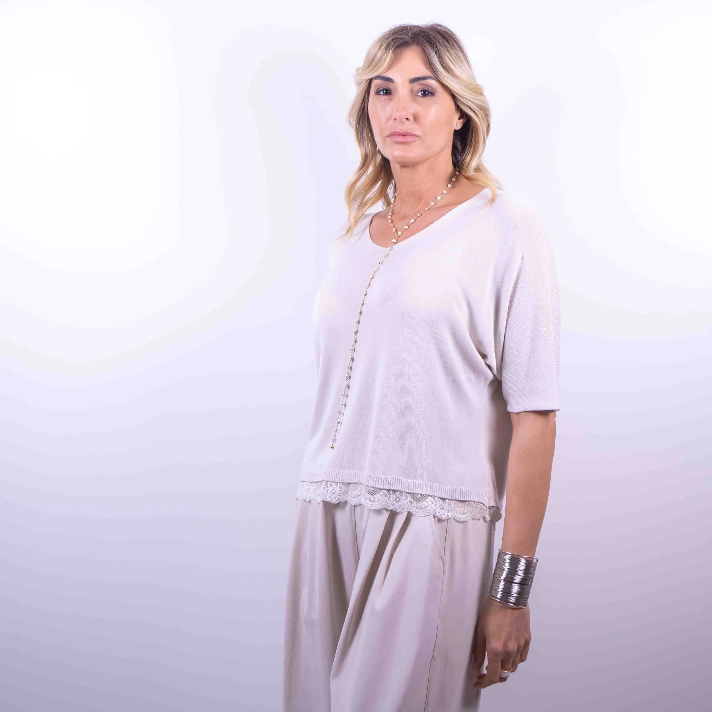 Basic maglia a manica corta con pizzo | 3 colori