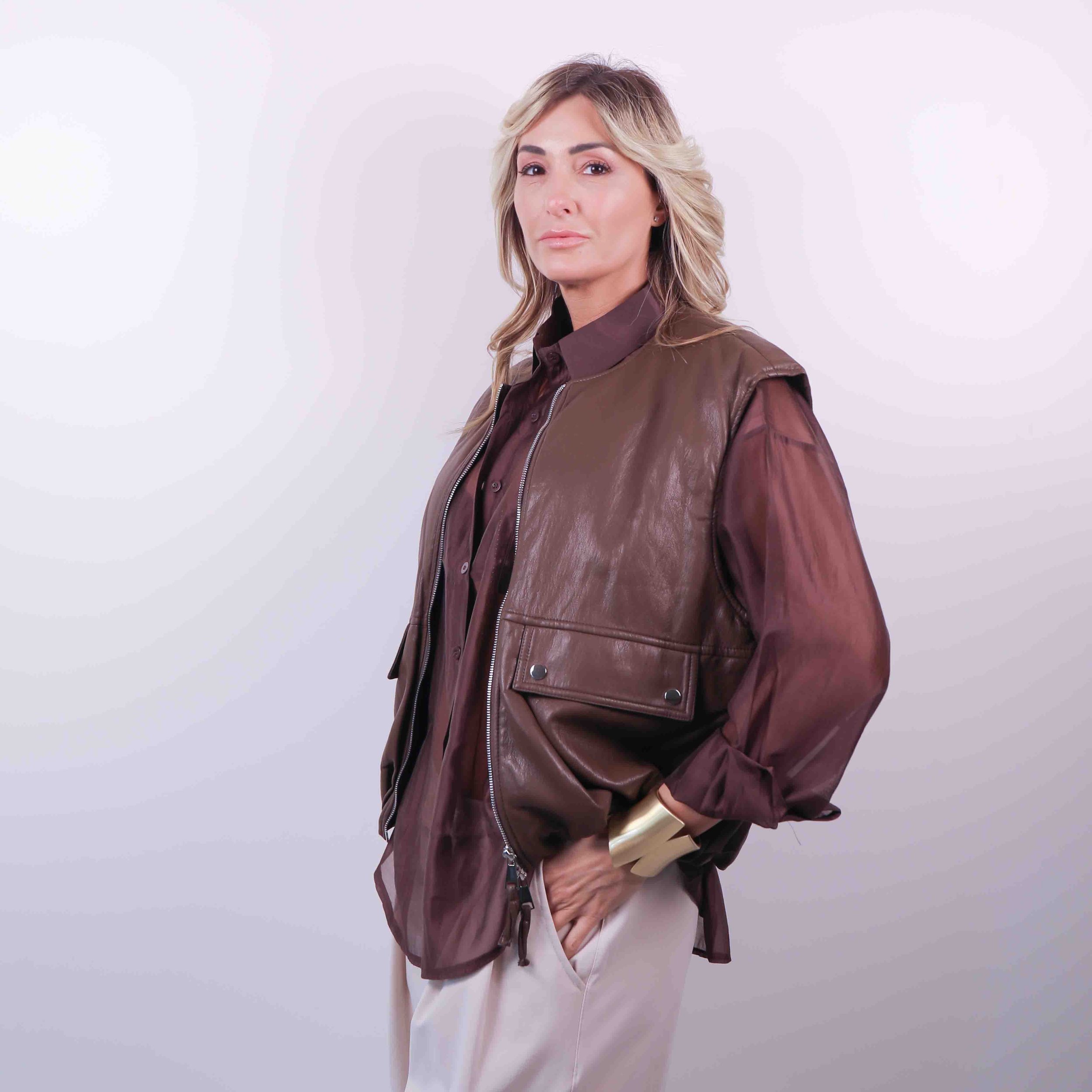 Gilet Eco Pelle Structure Brown -10%