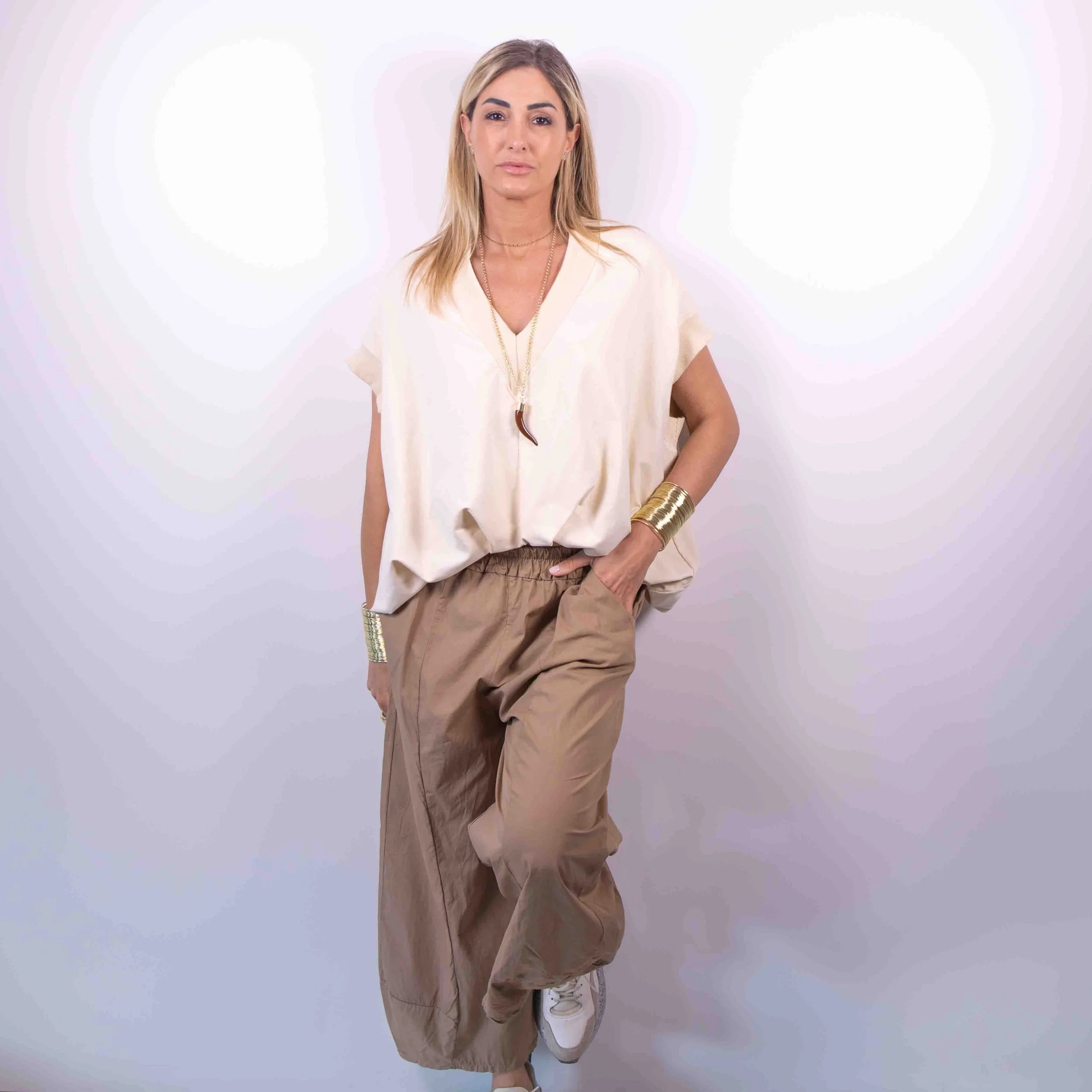 Pantalone Baggy ampio con vita elastica | Tabacco -10%