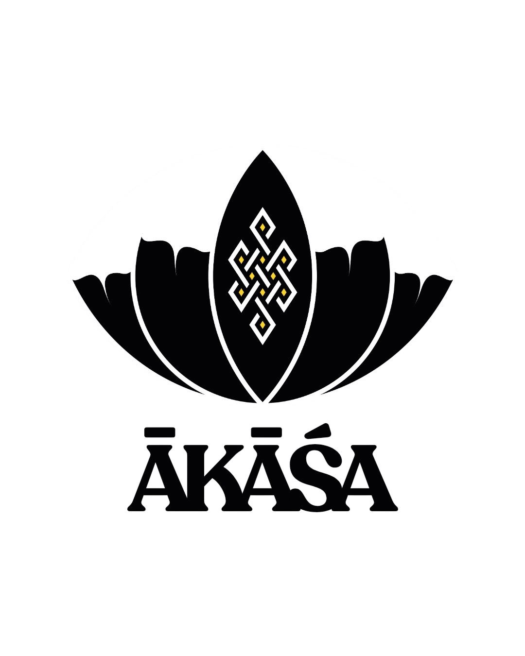 A black and white logo featuring a stylized lotus flower with geometric patterns in the center and the word 'ĎAKÁŠA' beneath it.