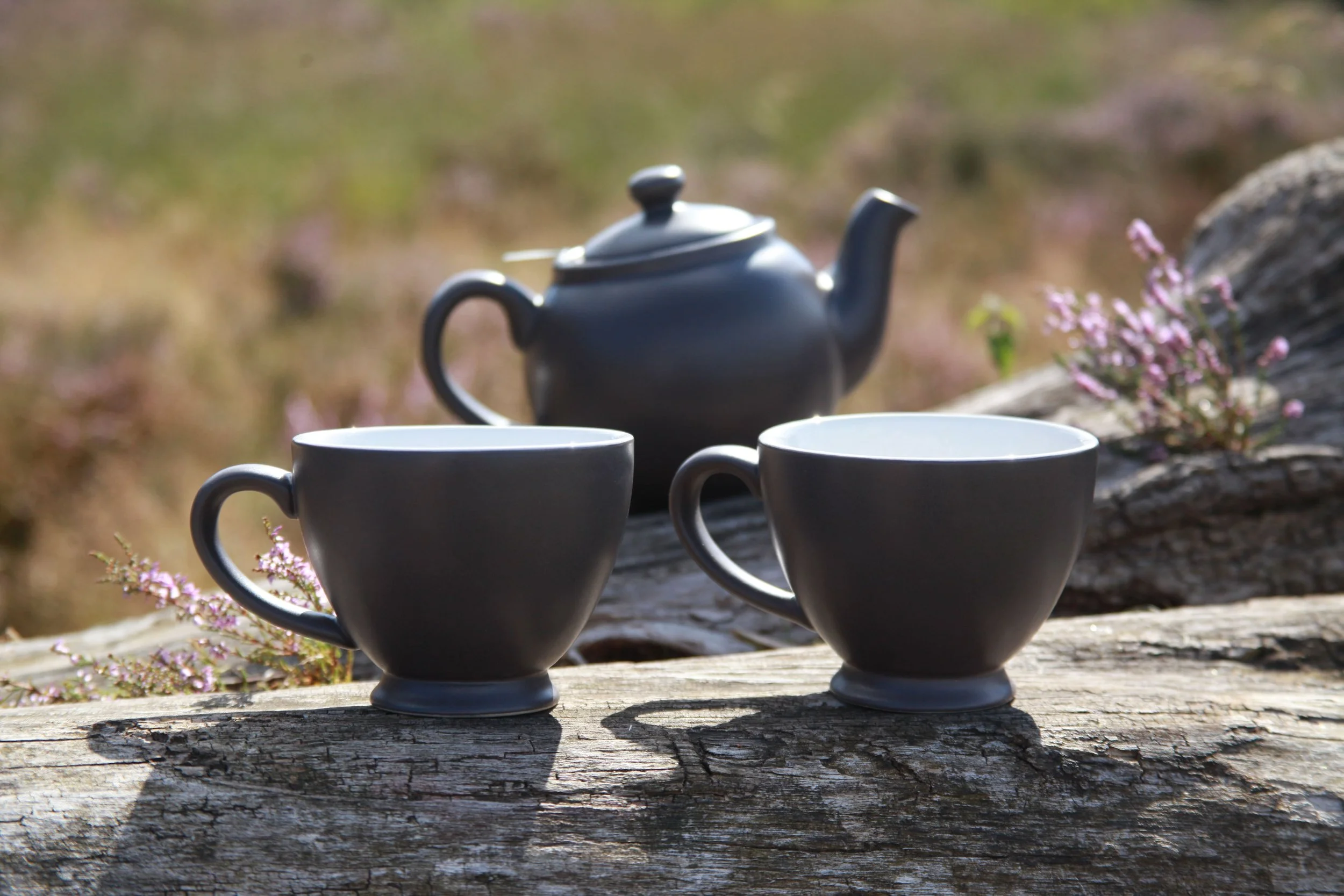 Set van Handgemaakte Steengoed Theepot met Roestvrijstalen Filter en Theekopjes - 10% Korting!