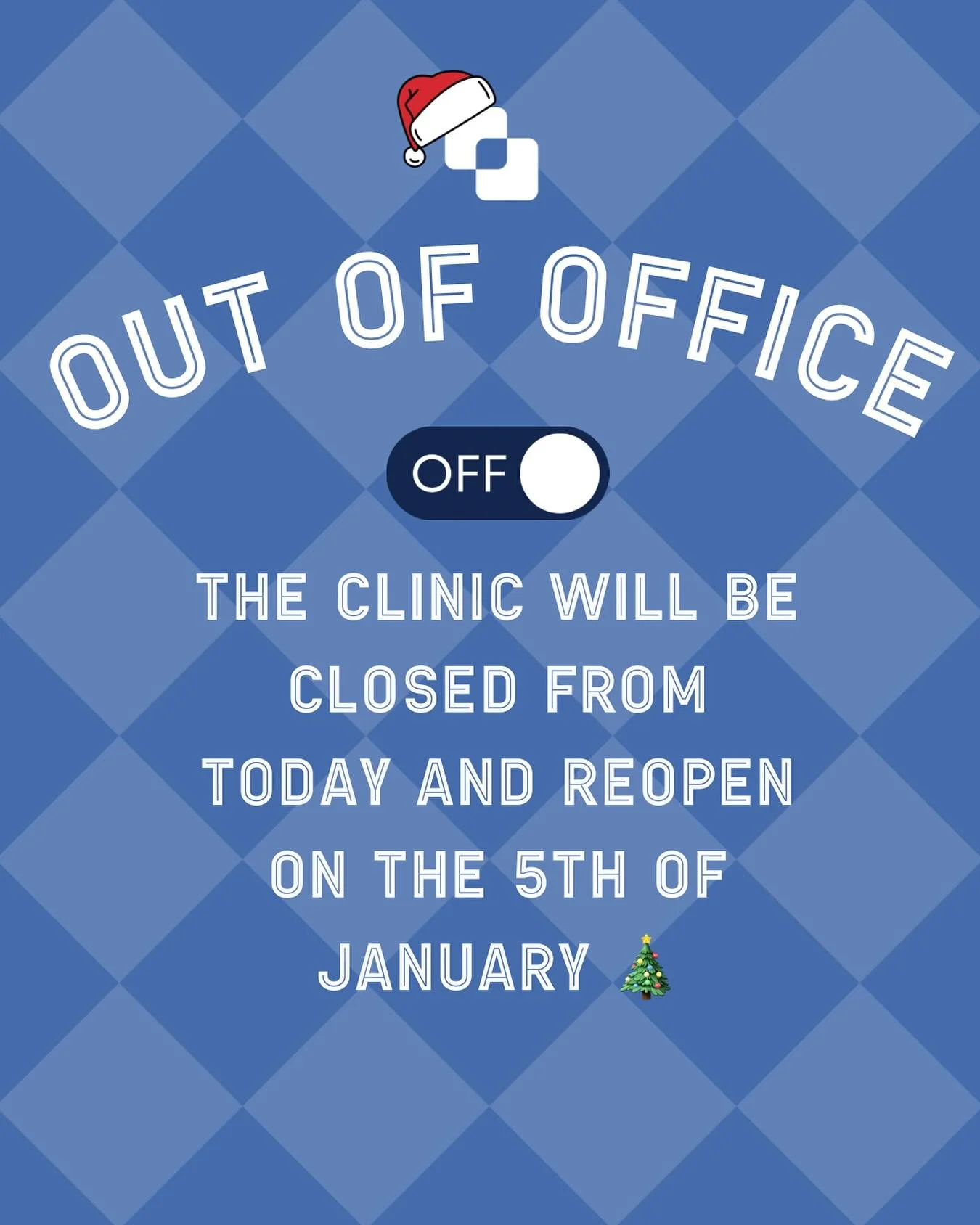 Clinic Closure 🎄 

Wishing everyone a happy and safe holiday season!

We will have the clinic phone monitored from the new year. Online bookings will continue to remain open 💪

@connect.osteo 

&hellip;&hellip;&hellip;.&hellip;&hellip;&hellip;&hell