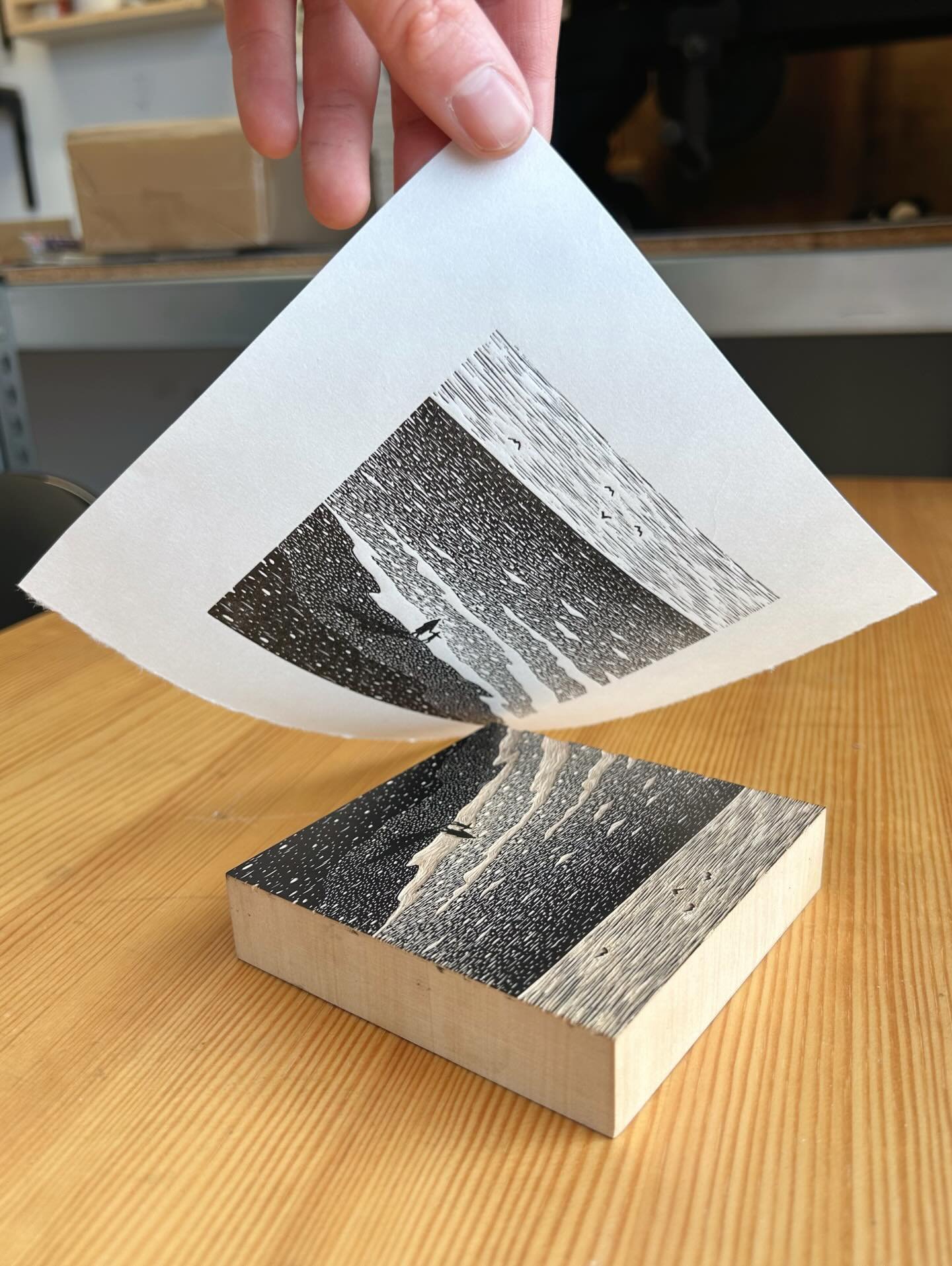 Test printing! Here&rsquo;s the first print pulled from the new block. There&rsquo;s a few things I want to work on, but overall I&rsquo;m excited about the way it&rsquo;s turning out

#woodengraving #woodcutprint #woodcut #printmaking #printmakingpr