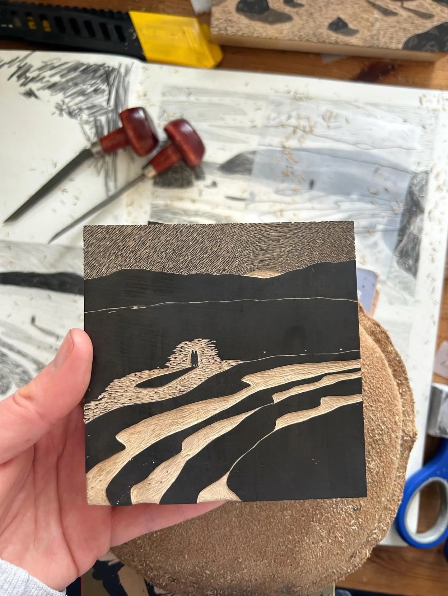 One of my new woodblocks, half way through engraving

#printmaking #woodengravingprint #woodcut #woodblockprint
