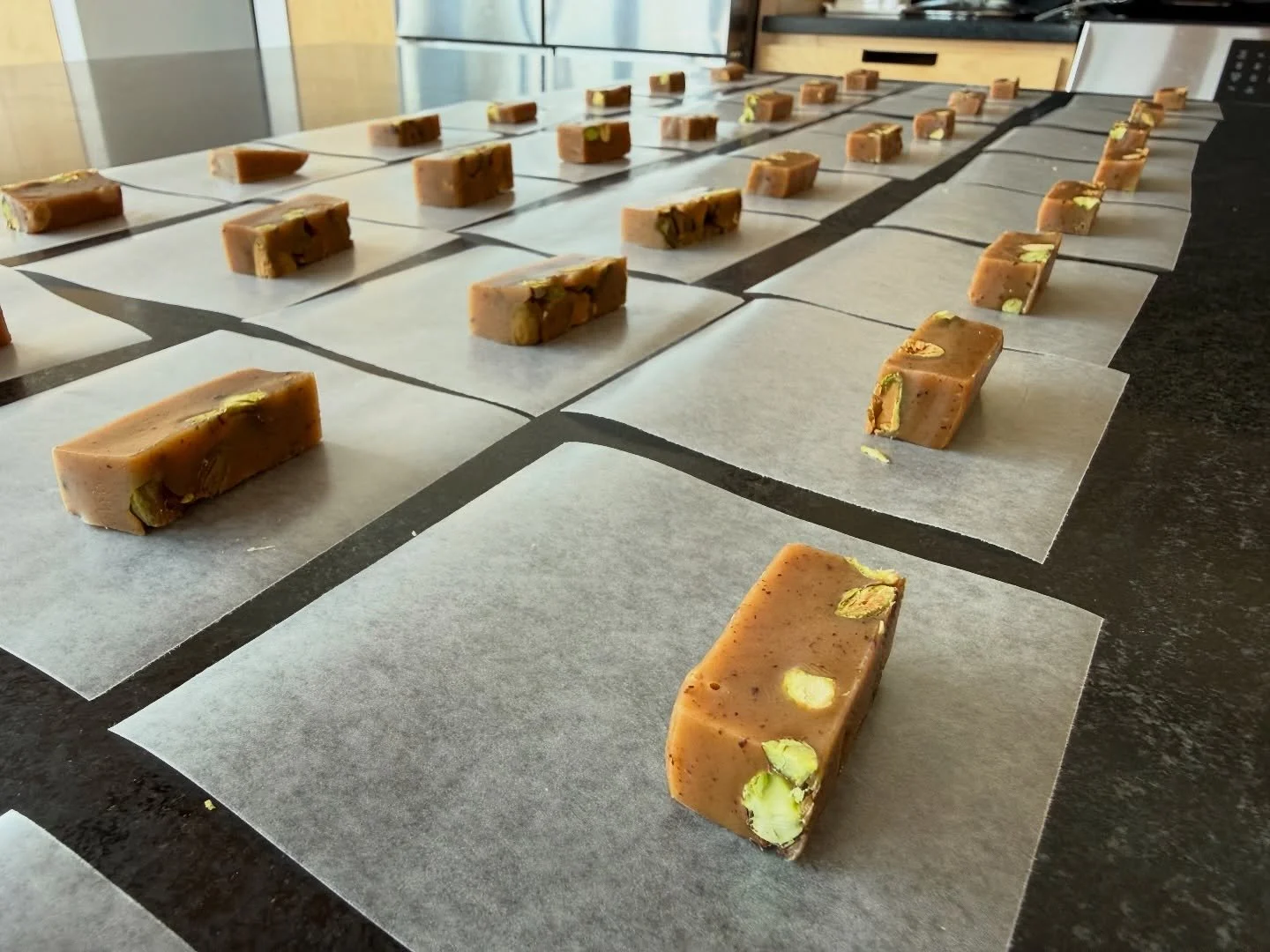 Coming to a market near you in just a few weeks - batch testing pistachio browned butter caramels. Made with organic cane sugar, and no corn syrup