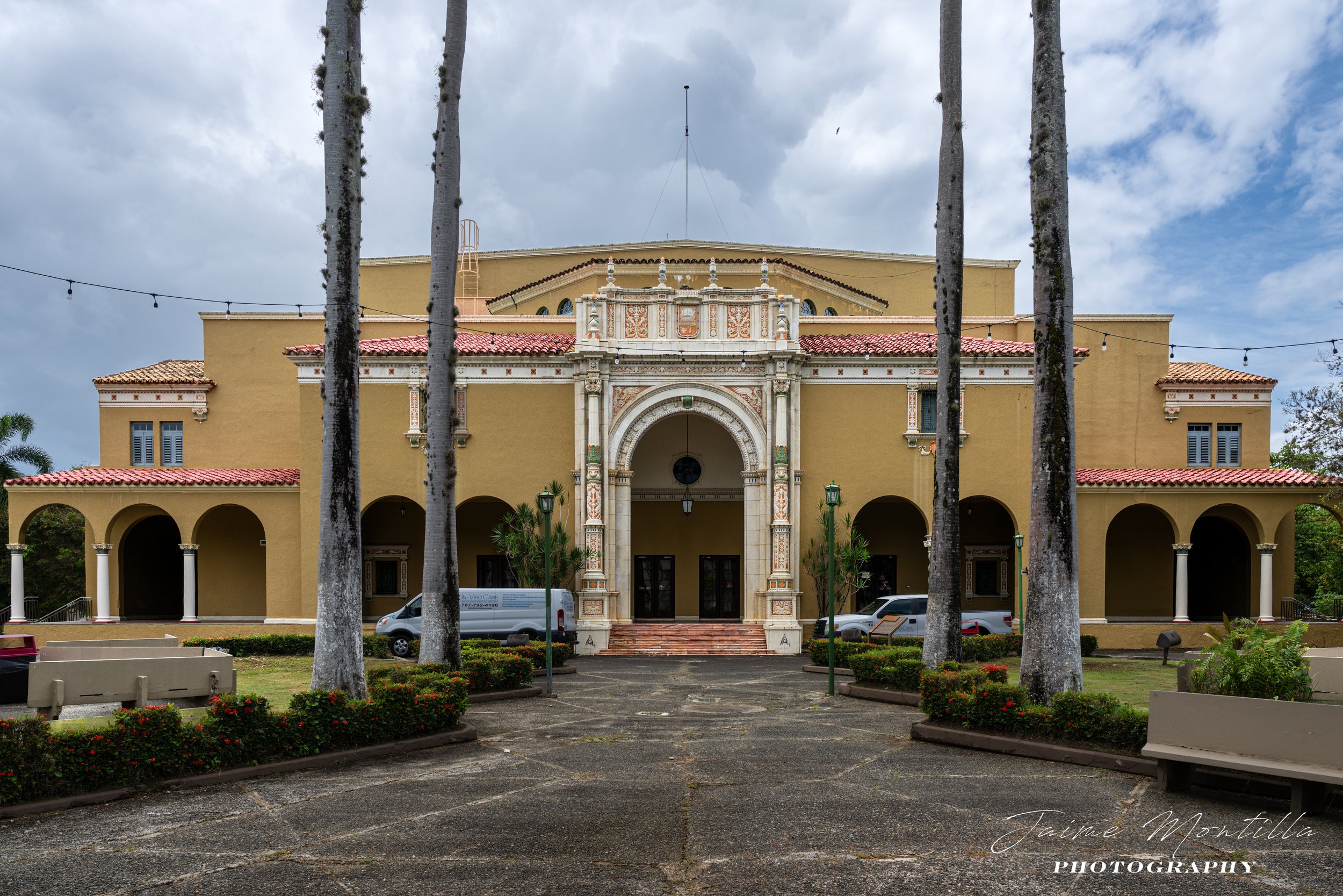 University of Puerto Rico Rio Piedras Campus Theater - San Juan, 1939 design in Spanish Revival style combining Andalusian and Baroque Revival features notable for its ornate Plateresque decorative details.  Located on the Quadrangle, opposite the Fr
