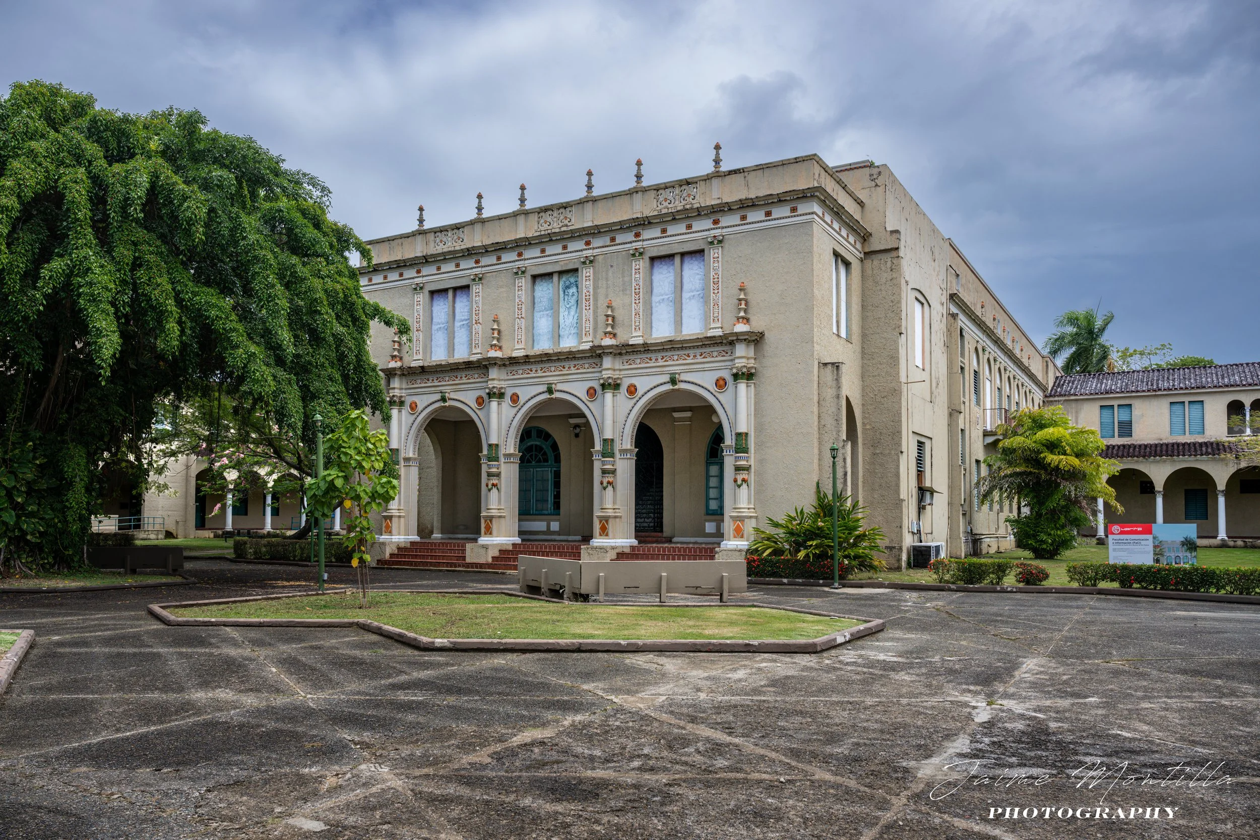 Original University of Puerto Rico Rio Piedras Campus Library - San Juan, 1930s design in Spanish Revival/Plateresque style as part of the area behind the Univesity Tower known as "The Quadrangle", now houses the university's Registrar's Office.