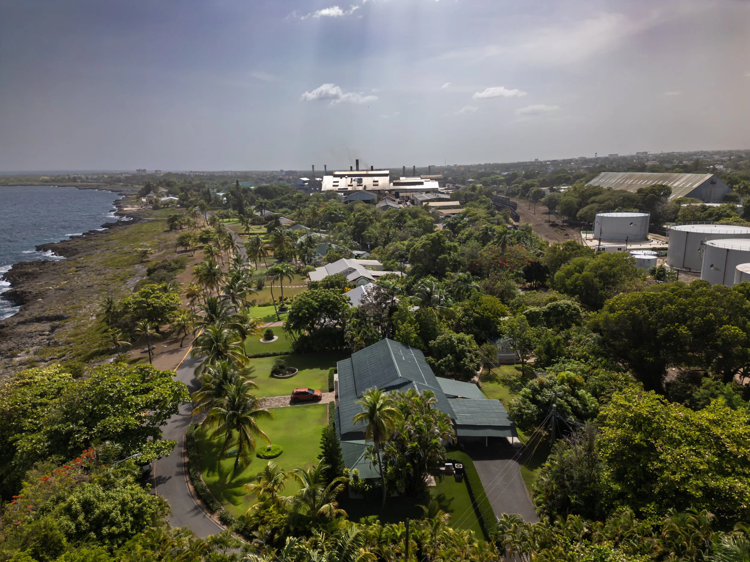 Sugar Mill and residences on the Caribbean Sea coast line