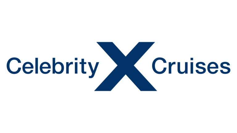 Logo for Celebrity Cruises with a large blue 'X' in the center, flanked by the words 'Celebrity' and 'Cruises' in blue text.