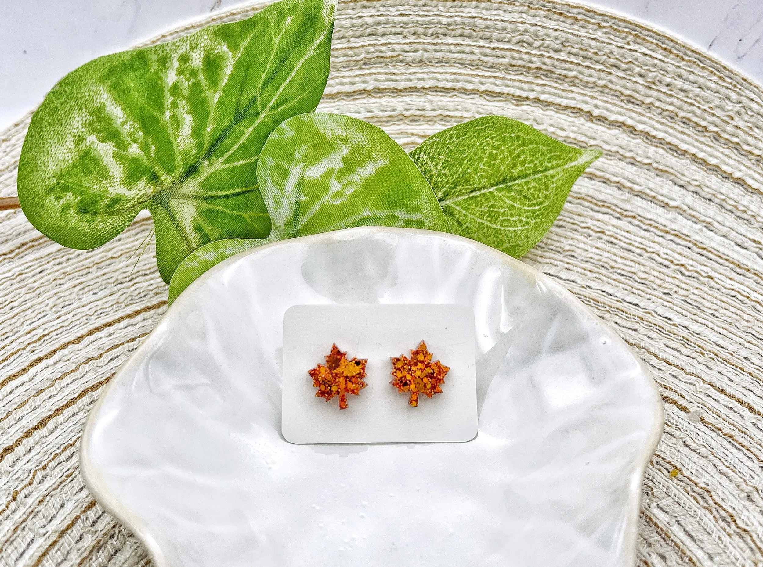 Maple Leaf Glitter Studs