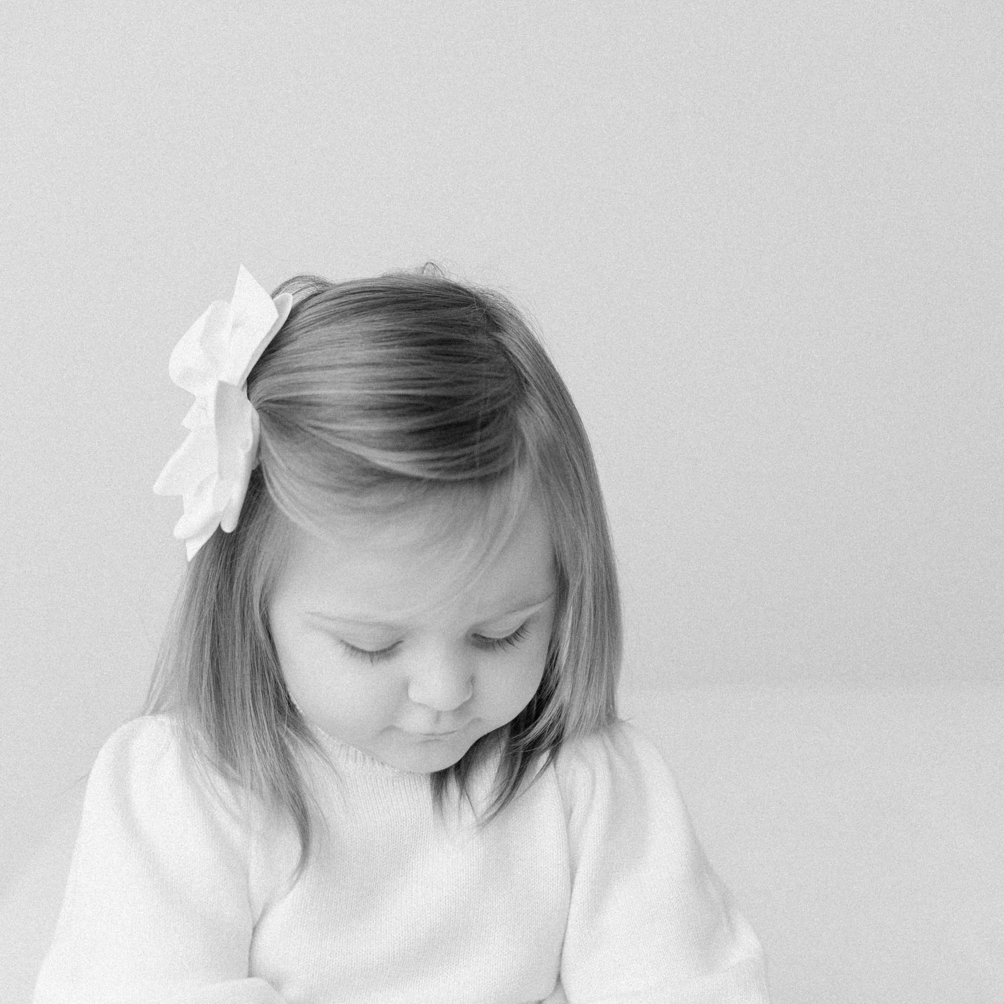 black and white portrait of young girl in studio Charlotte NC