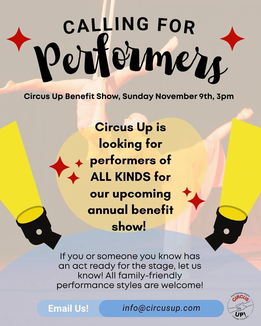 That's right!!! November 9th might SEEM far away, but before you know it we'll be gathering at the @artsatthearmory for Circus Up's annual benefit show!!! And we need YOUR help! 💪🏽❤️&zwj;🔥 

If you or anyone you know is interested in showcasing yo