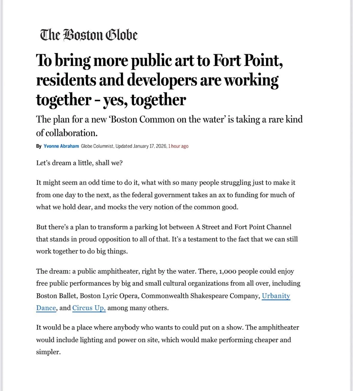 Extra, extra, read all about it!! 🗞️

Thank you to Yvonne Abraham @bostonglobe for highlighting this new &amp; innovative project growing in Boston. 

We look forward to continuing dreaming and collaborating with our neighbors and friends @onedragon