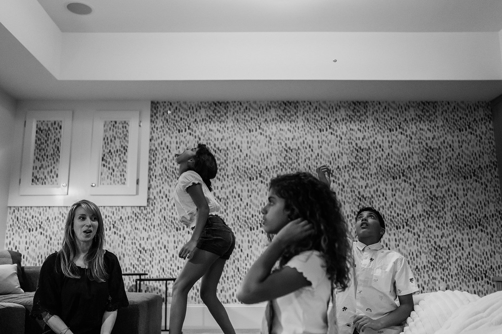 Family playing in their living room