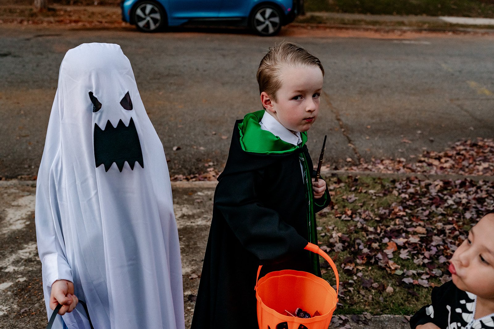Little boys trick-or-treating in Oakhurst Atlanta
