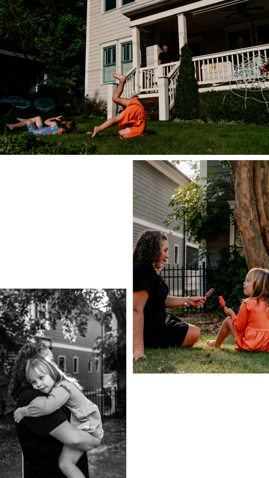 Mom and daughter playing in the yard