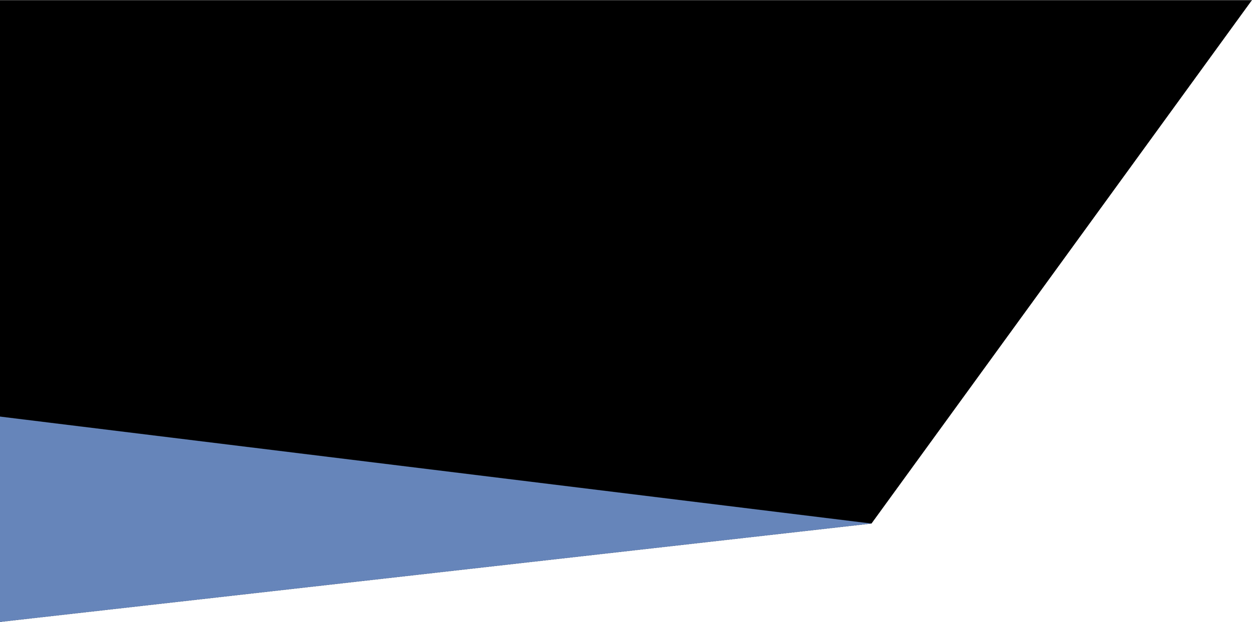 Abstract geometric design with large black shape, gray, white, and blue polygons.