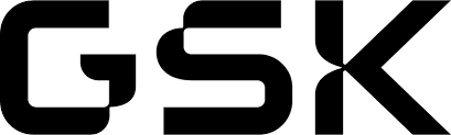Black and white logo with bold letters spelling GSK