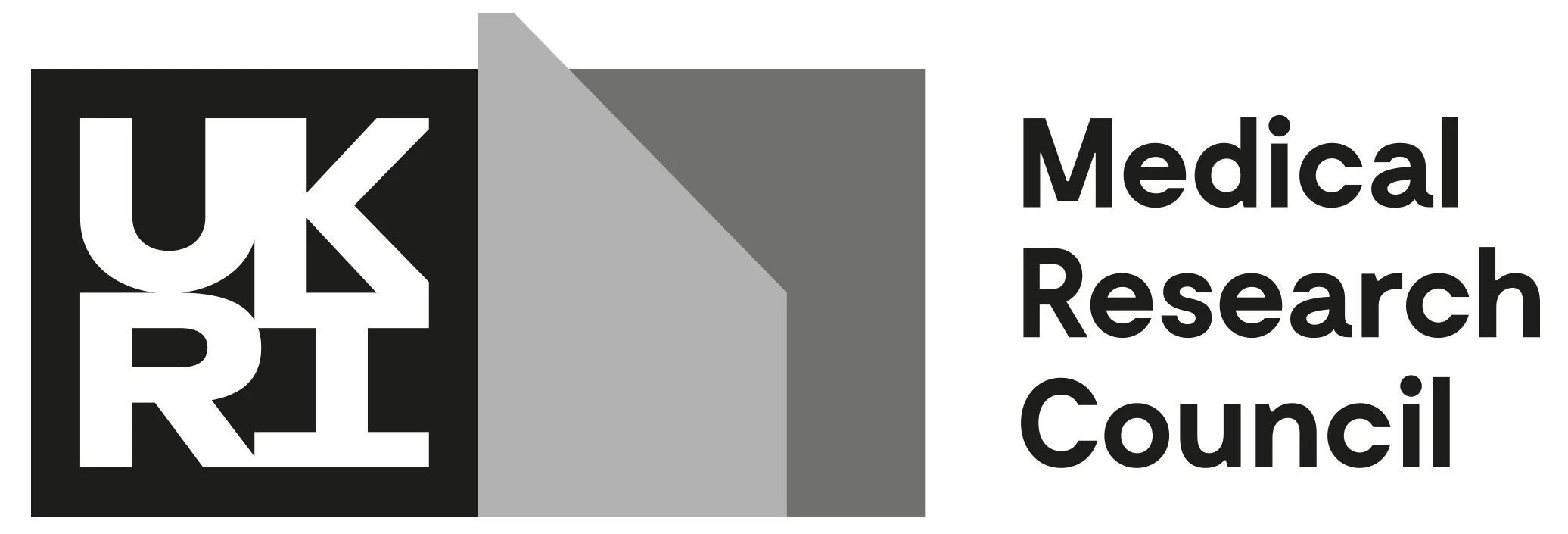 Logo of UK Medical Research Council with bold black and gray geometric shapes next to the text 'UK Medical Research Council' in black.