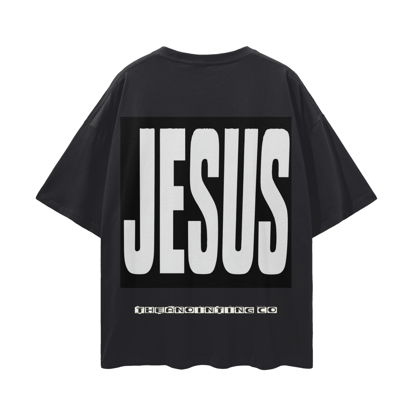 Black Jesus tee, back with large JESUS lettering