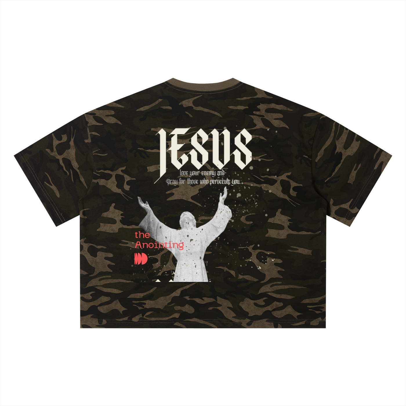 Camo Jesus tee, back with the printed design