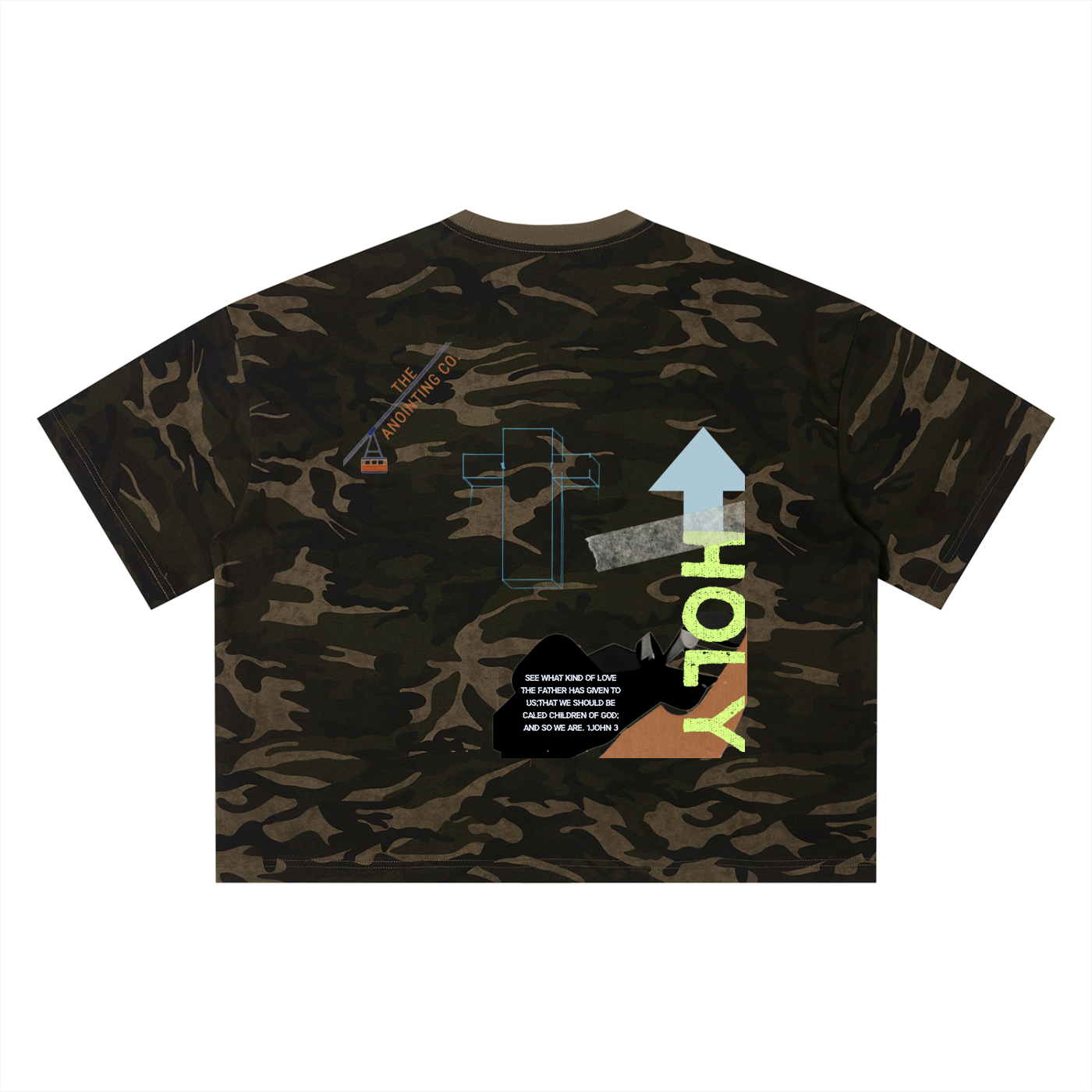 Camo Holy tee, back with the printed design