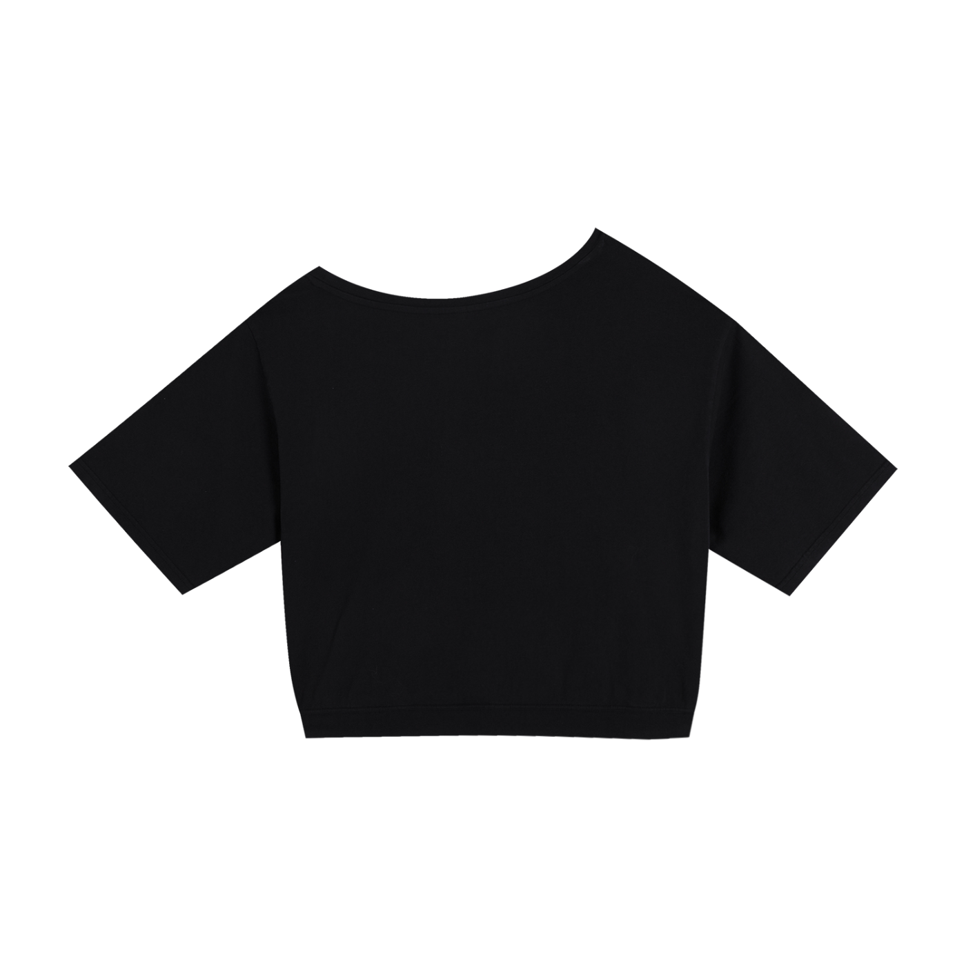 Back of the black No Greater Love crop tee, plain with no print