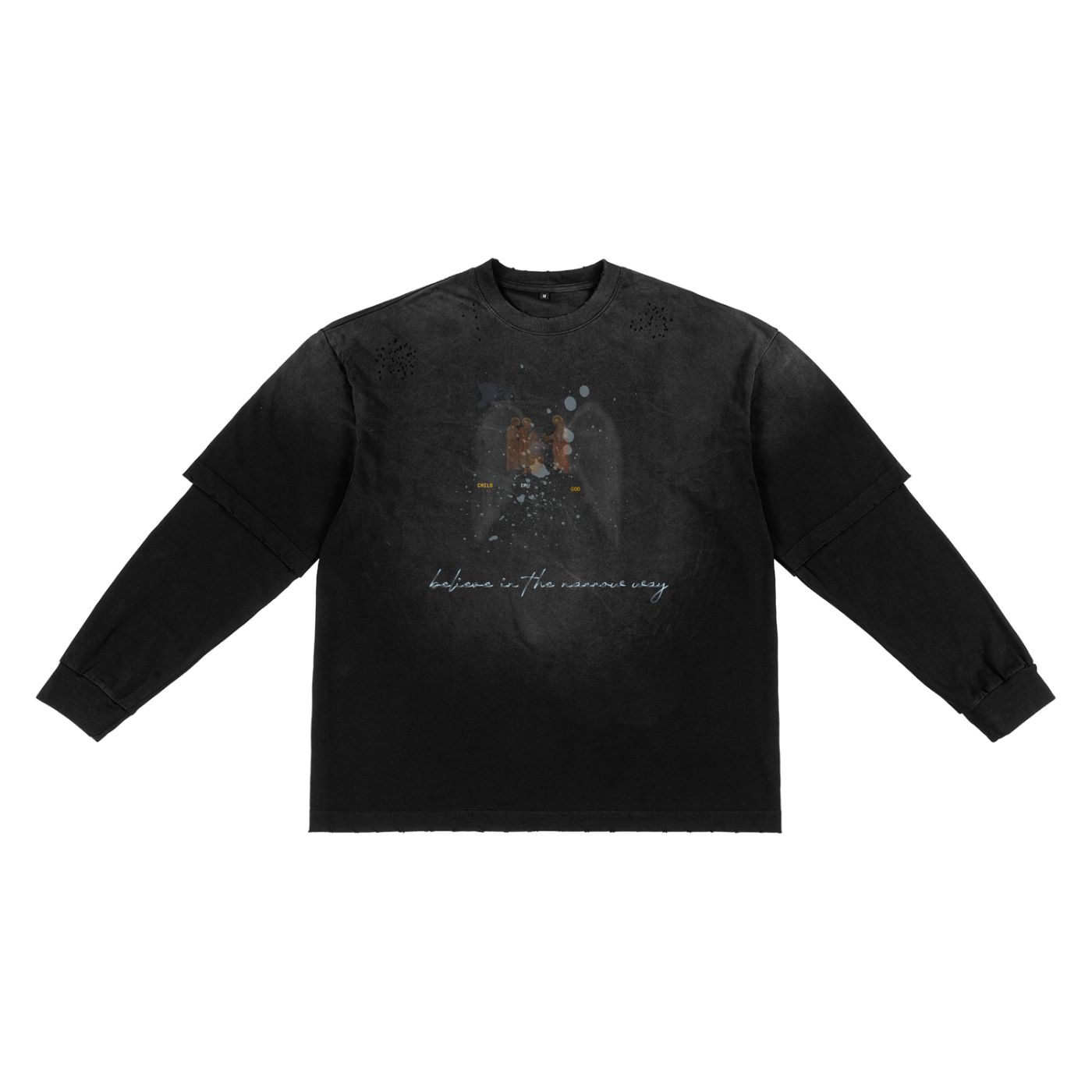 Black Child of God long sleeve tee, front with the printed design
