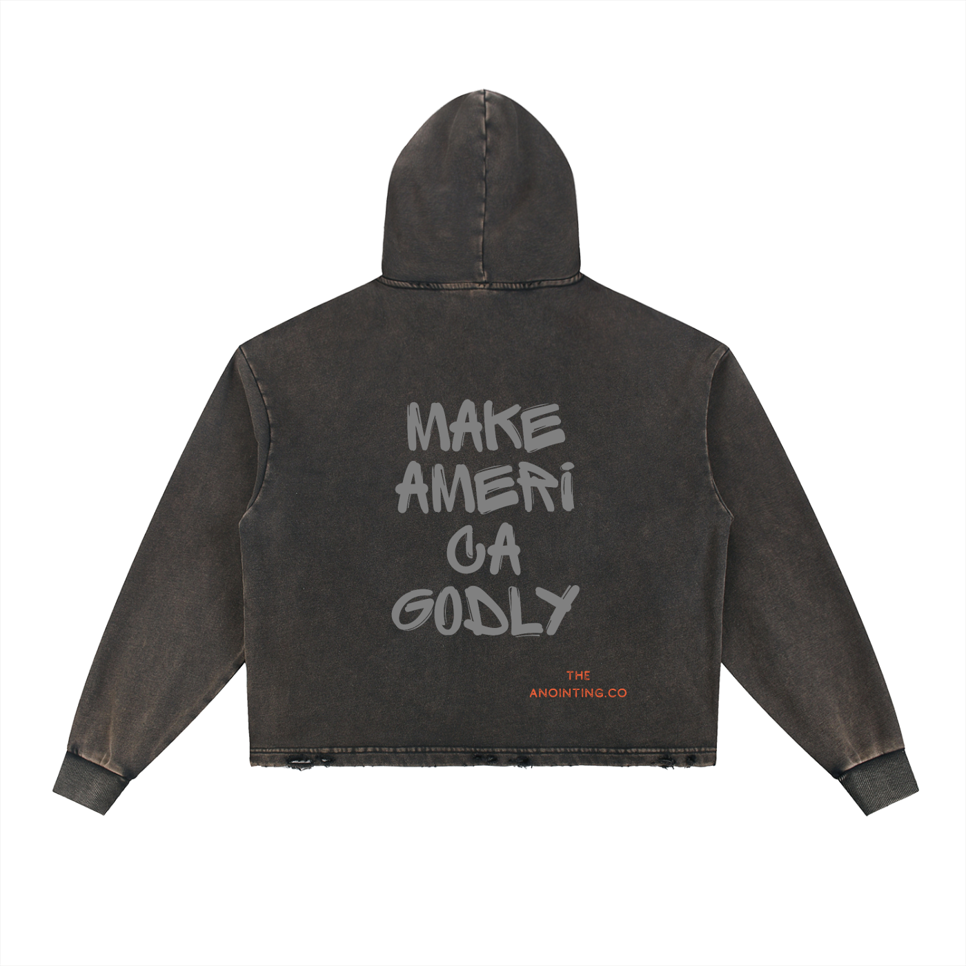 Black Make America Godly hoodie, back with the printed design