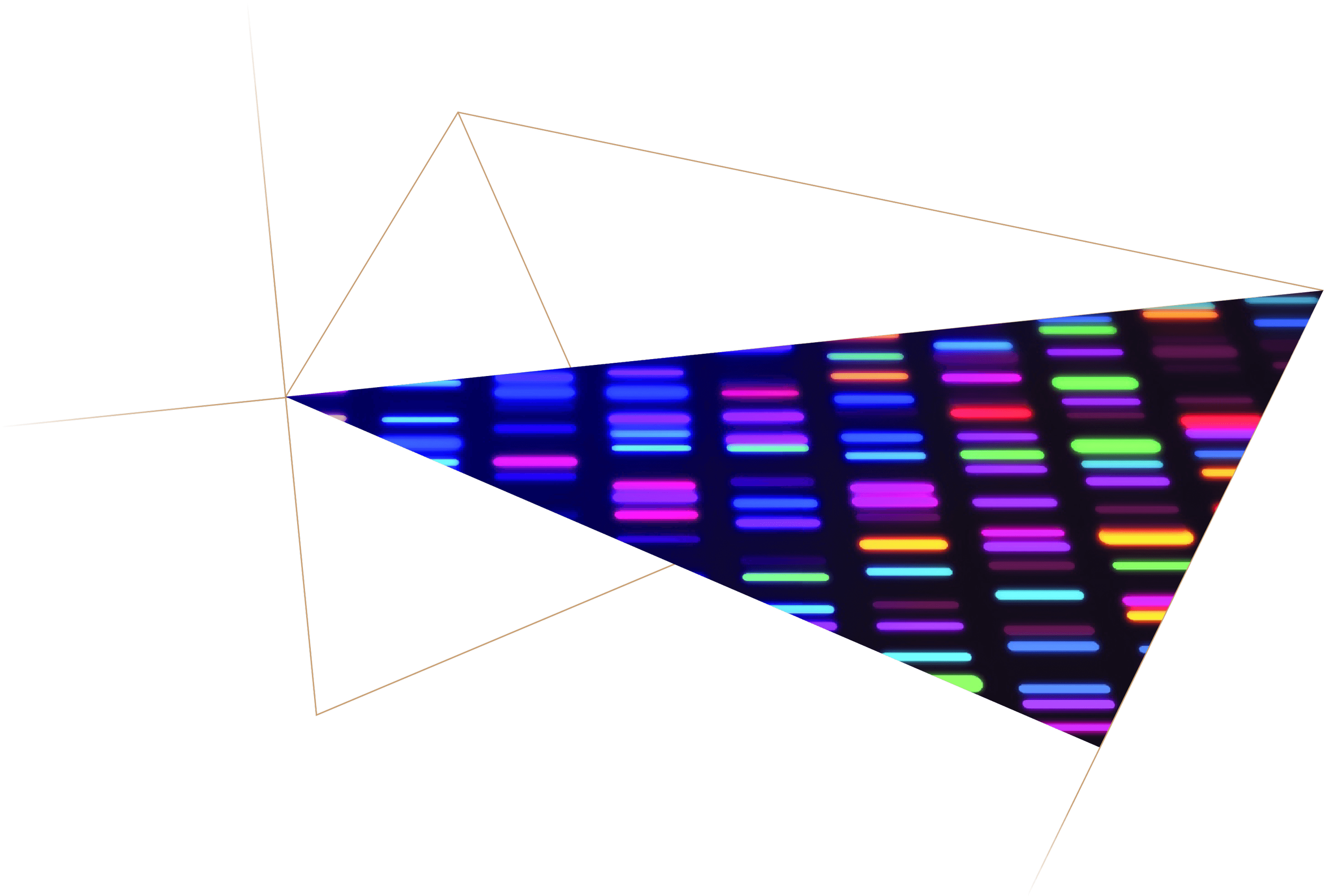 A 3D geometric shape with a colorful, glowing rectangular pattern inside, resembling a digital or neon design.