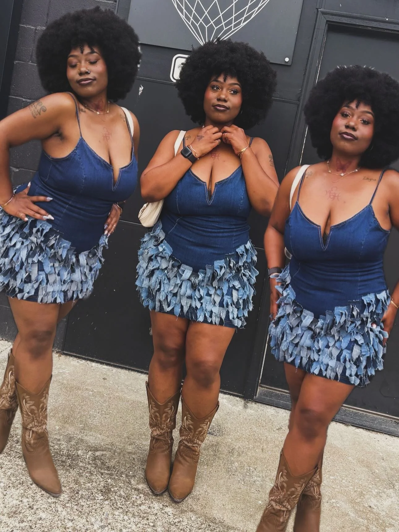 I altered this denim dress in 2022 during a biiiiig denim experimental phase. My sewing machine, some old jeans, and a pair of scissors used to HATE to see me coming! 🤣 

Last time I experimented with denim, I made some distressed boots in college &