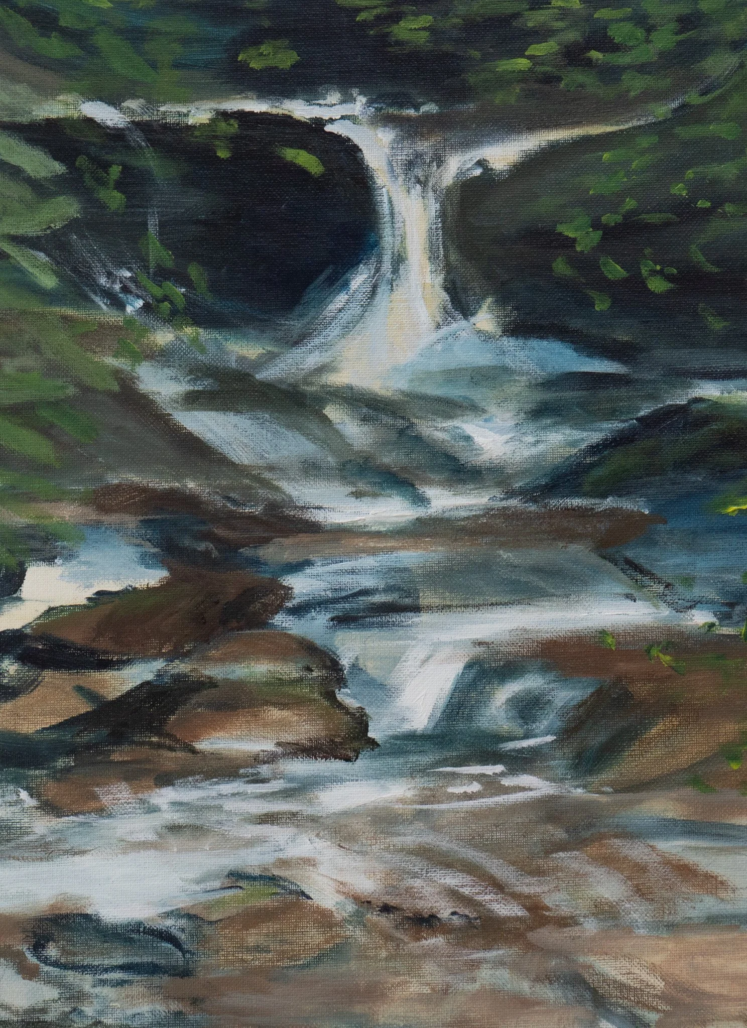 Waterfall plein air study   16 in by 12 in