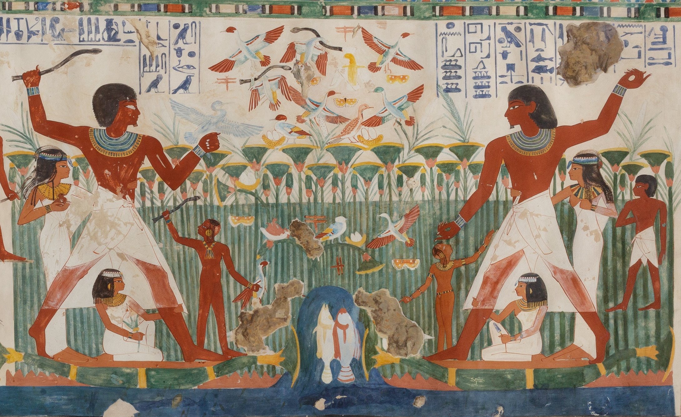 Part of the north side of the west wall of
Nakht's offering chapel.
Twentieth Century; original New Kingdom, various artists/makers, 1908–1914; original ca. 1410–1370 B.C.