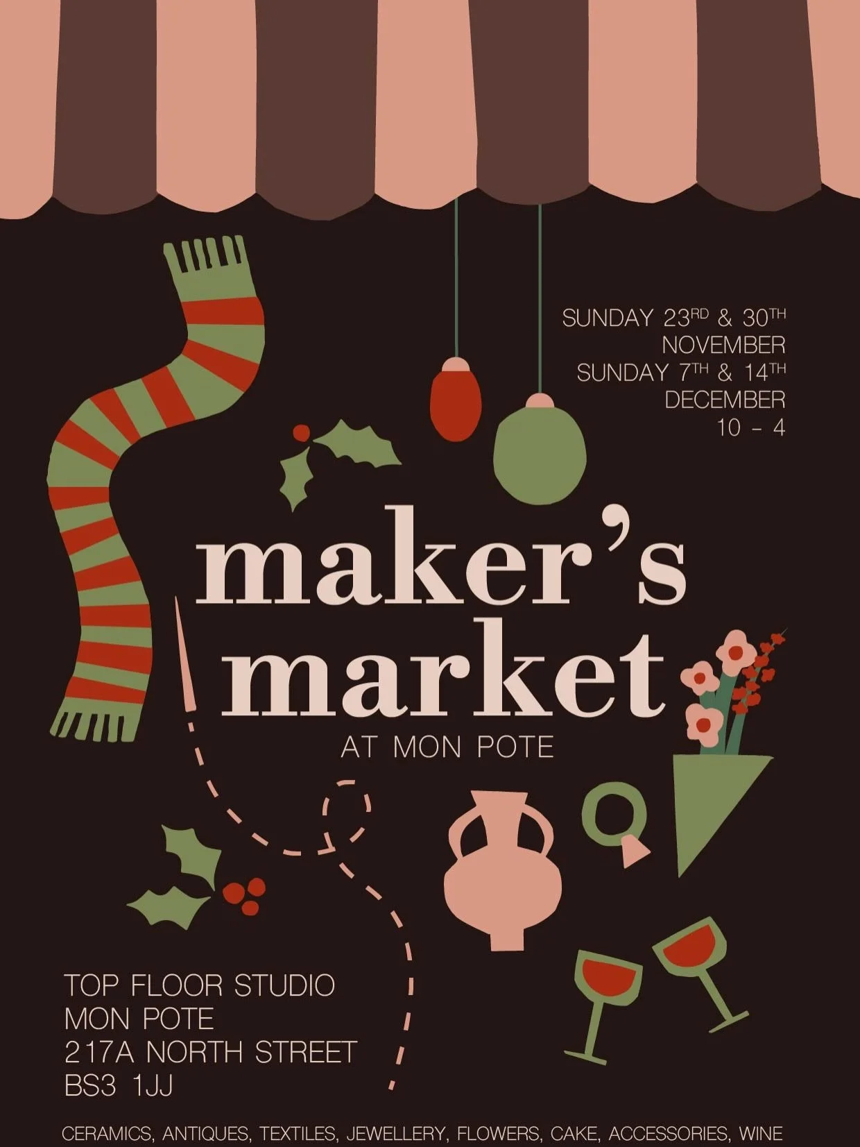 My last market of the year and it&rsquo;s a goodie! I&rsquo;ll be upstairs at the beautiful @monpotehome store in North Street, Bristol today with my leather journals, wallets, belts, the popular &lsquo;make your own bookmark&rsquo; for &pound;10 and