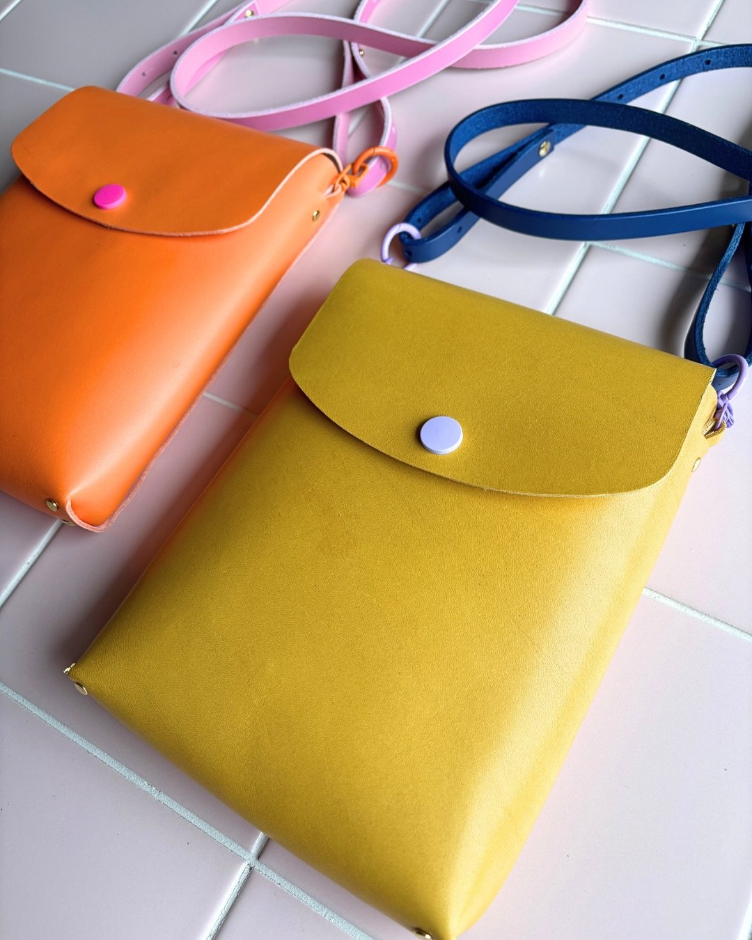 Kusama colour block cross body bags available exclusively @store_somer 

Just look at those cute lil details 💜💛

#vegtanleather #colourpop #colourblock #handcraftedleather #crossbody