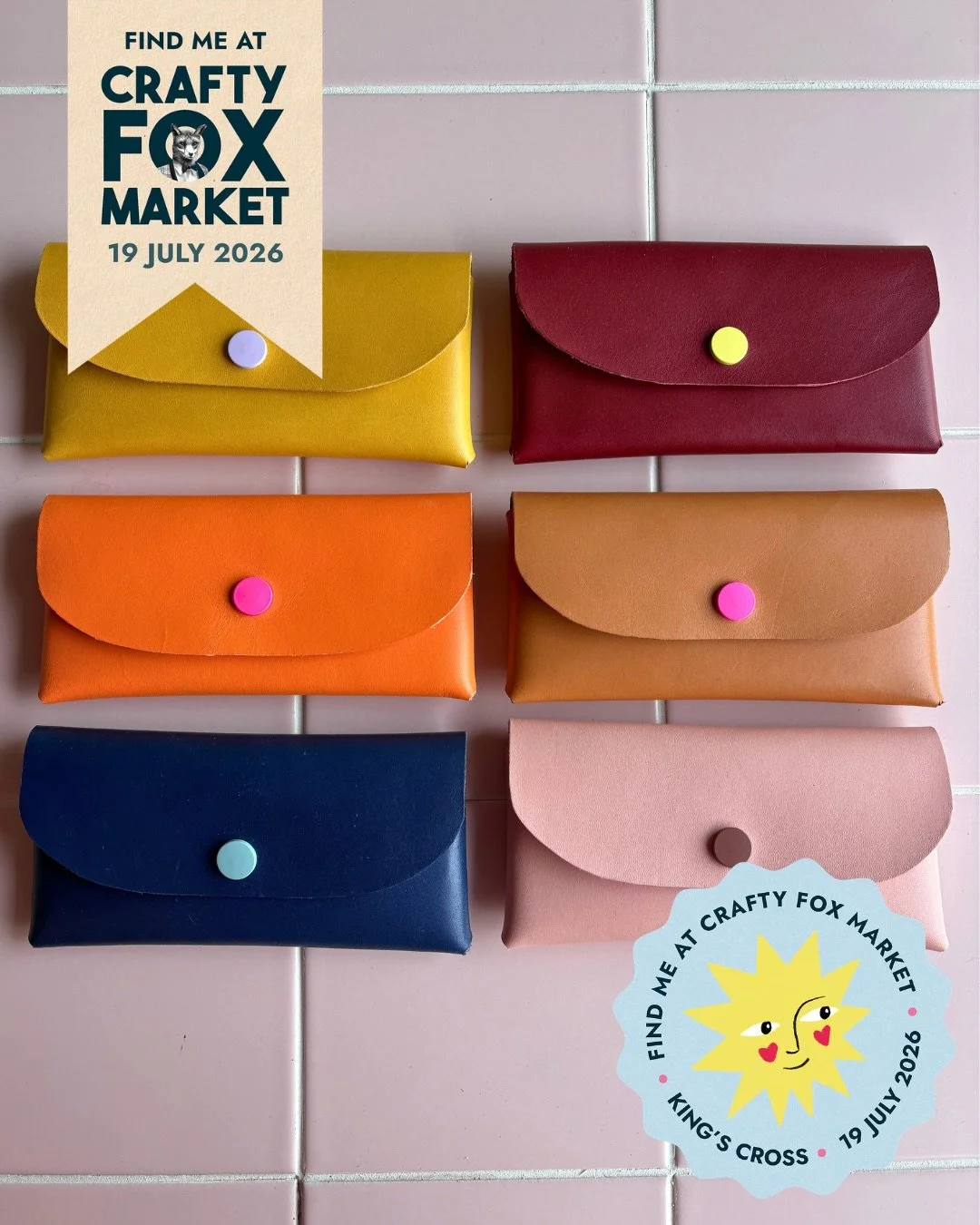 Here&rsquo;s a little preview of the gorgeously bright and colourful veg tan leather goods I&rsquo;ll be bringing to @craftyfoxmarket this Sunday!

It&rsquo;s my first time trading at Crafty Fox and I can&rsquo;t wait, although with 100 incredible de